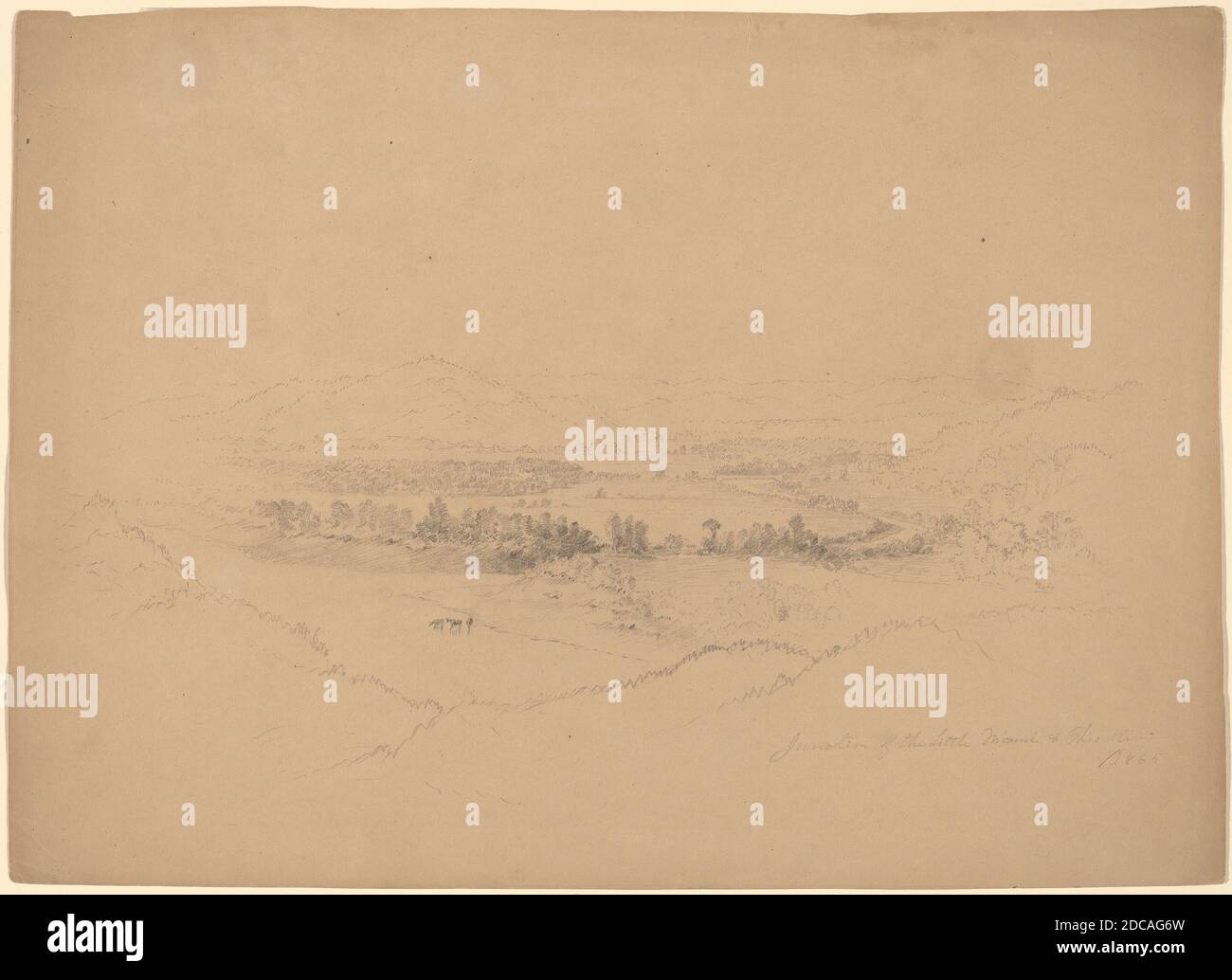 Alexander Helwig Wyant, (artist), American, 1836 - 1892, Miami and Ohio Rivers, 1865, graphite on tan wove paper, sheet: 26.6 × 36.9 cm (10 1/2 × 14 1/2 in Stock Photo