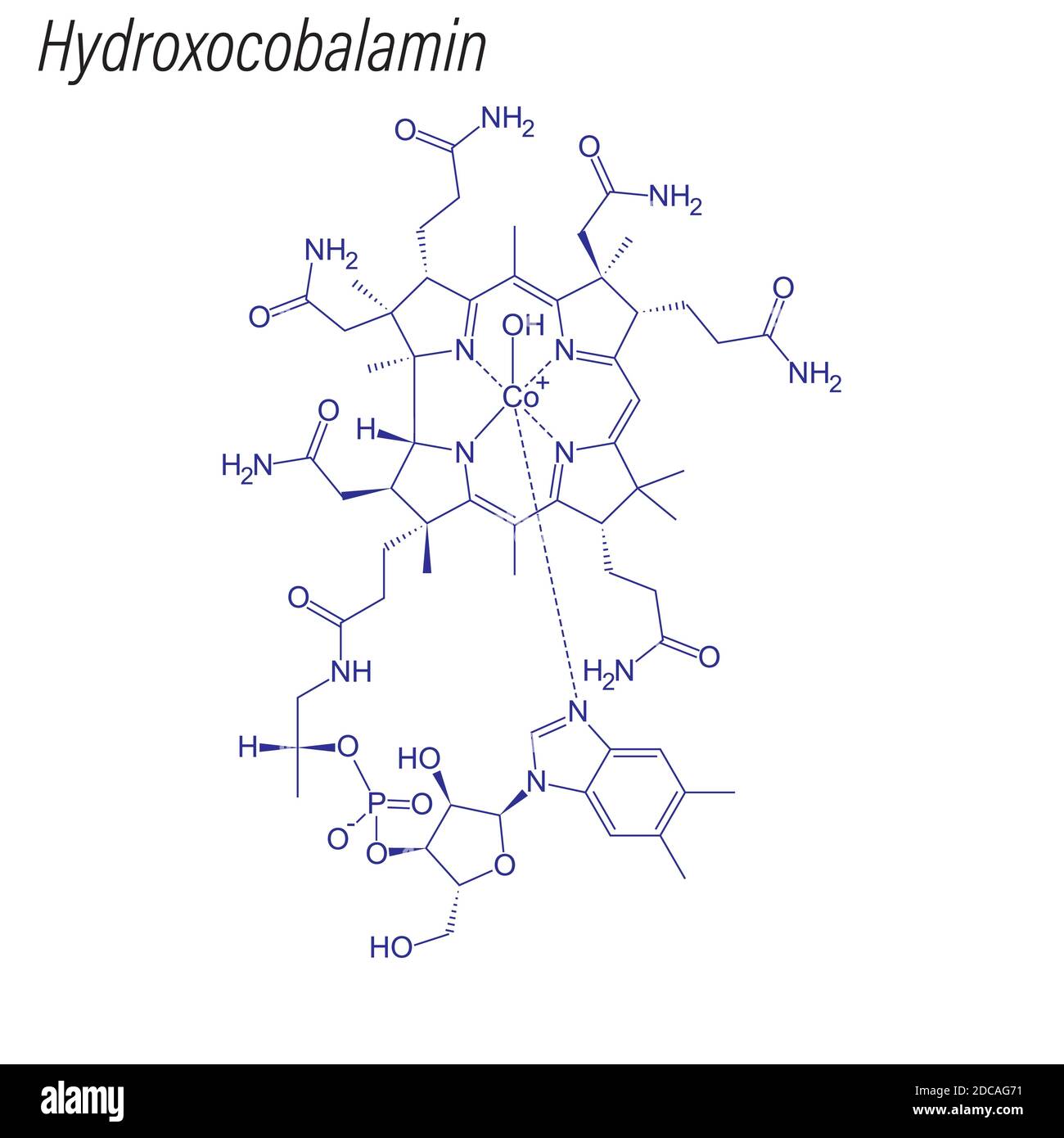 Skeletal formula of Hydroxocobalamin. Drug chemical molecule. Stock Vector