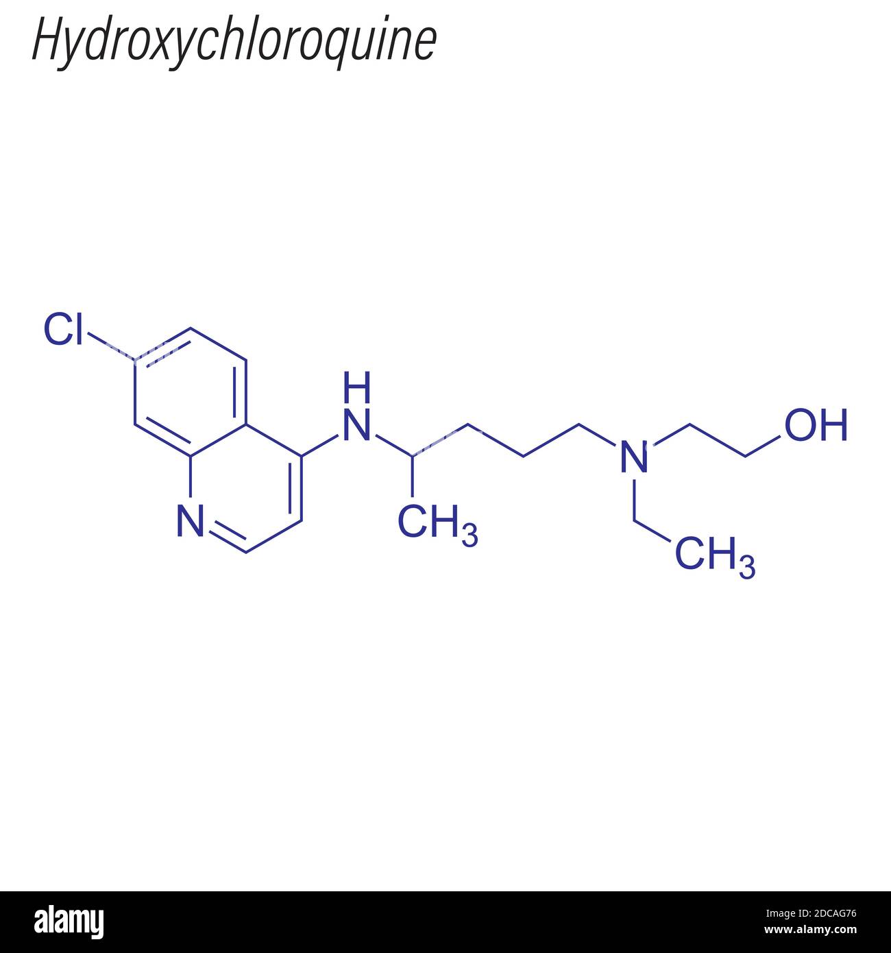 Skeletal formula of Hydroxychloroquine. Drug chemical molecule Stock