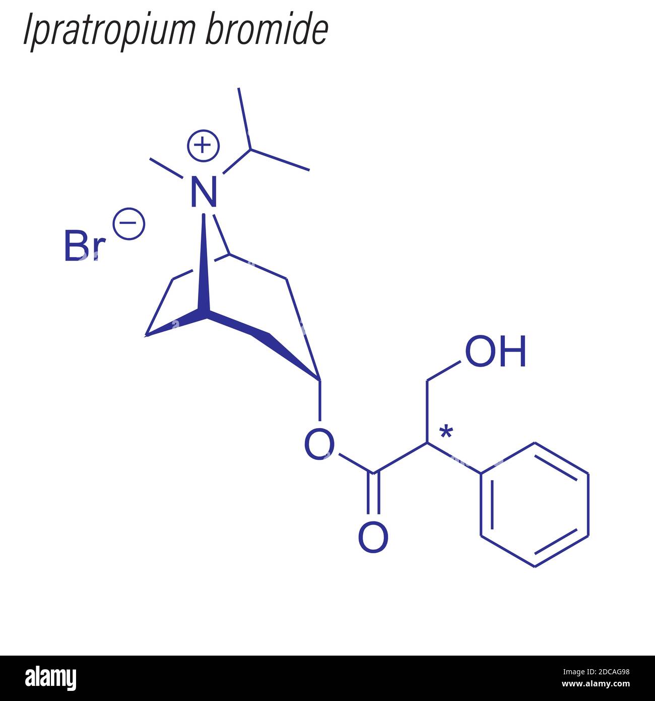 Skeletal formula of Ipratropium bromide. Drug chemical molecule. Stock Vector