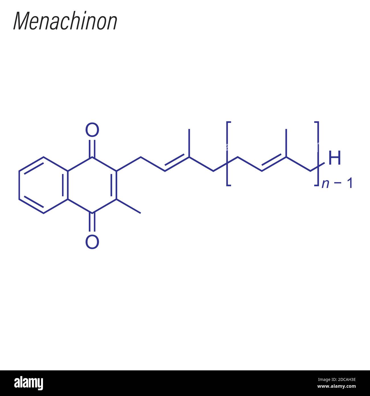 Skeletal formula of Menaquinone. Vitamin K2 chemical molecule. Stock Vector