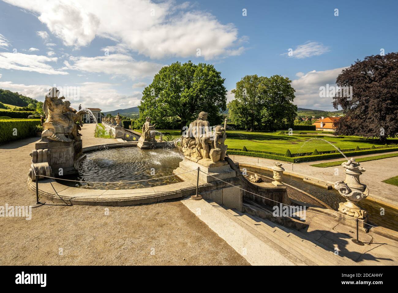 Cascade Fountain in Cesky Krumlov in the South Bohemian district Stock Photo