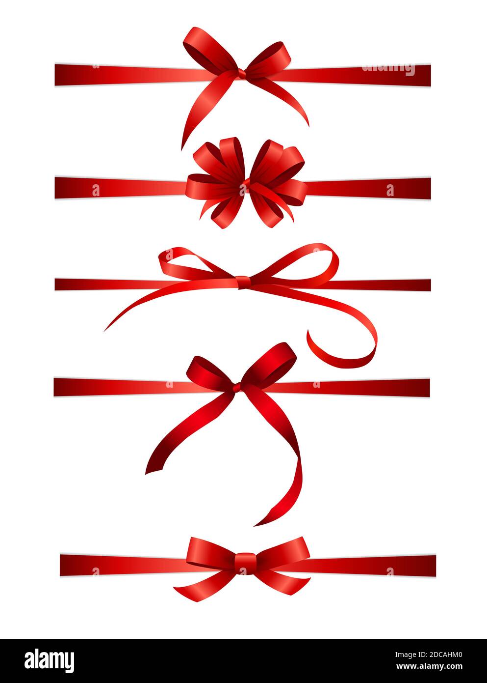 Collection Set of red bows with horizontal ribbon isolated on white ...