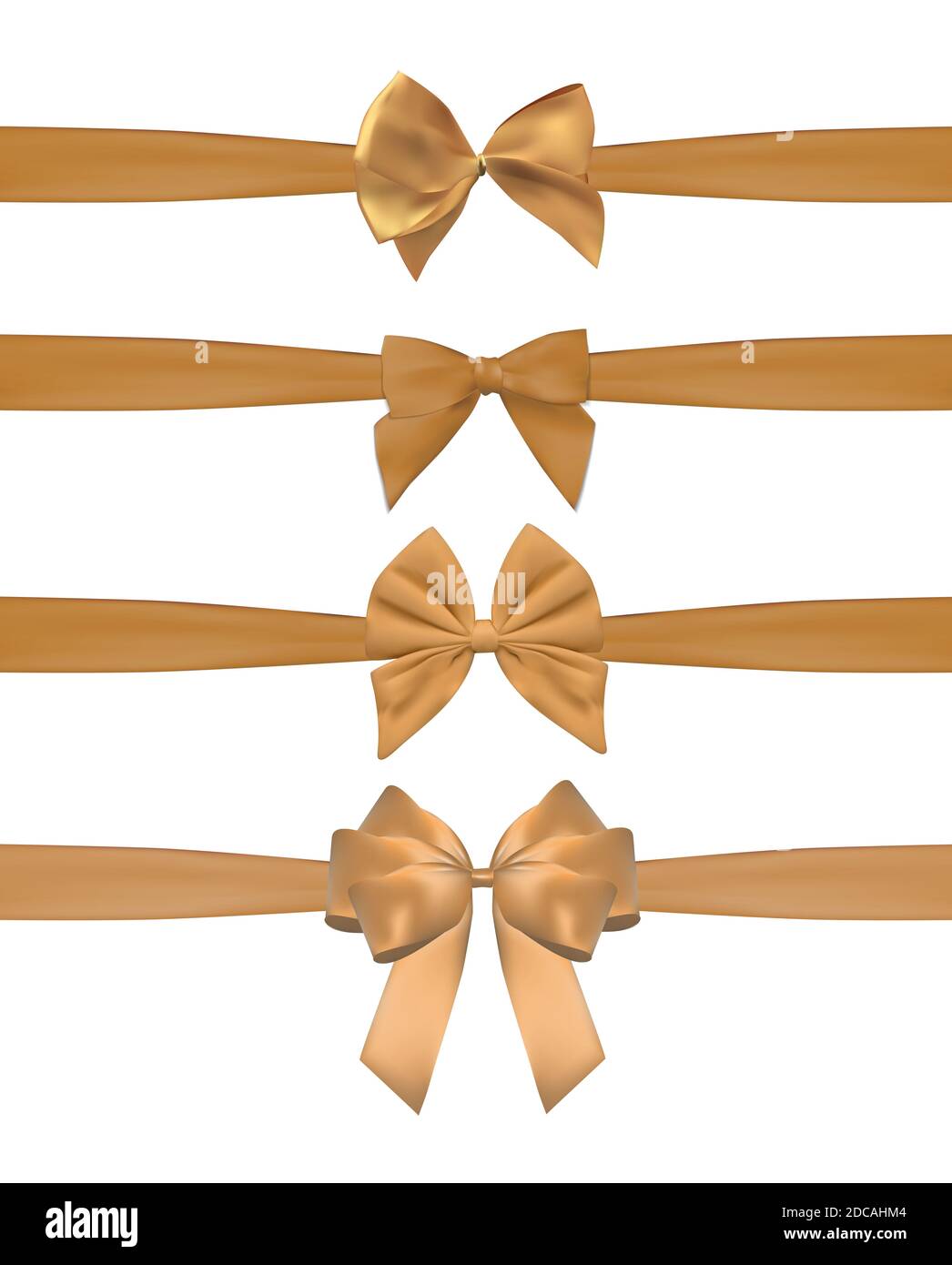 Collection Set of golden bows with horizontal ribbon isolated on white ...