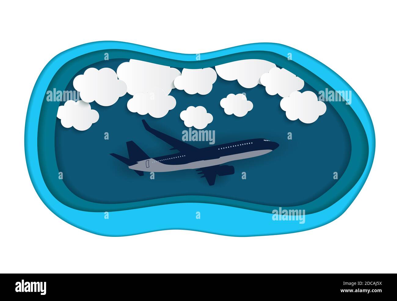 Abstract Clouds with flying realistic 3D airplane Illustration Stock ...