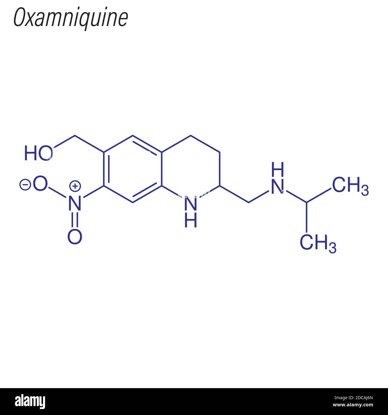 Skeletal formula of Oxamniquine. Drug chemical molecule Stock Vector