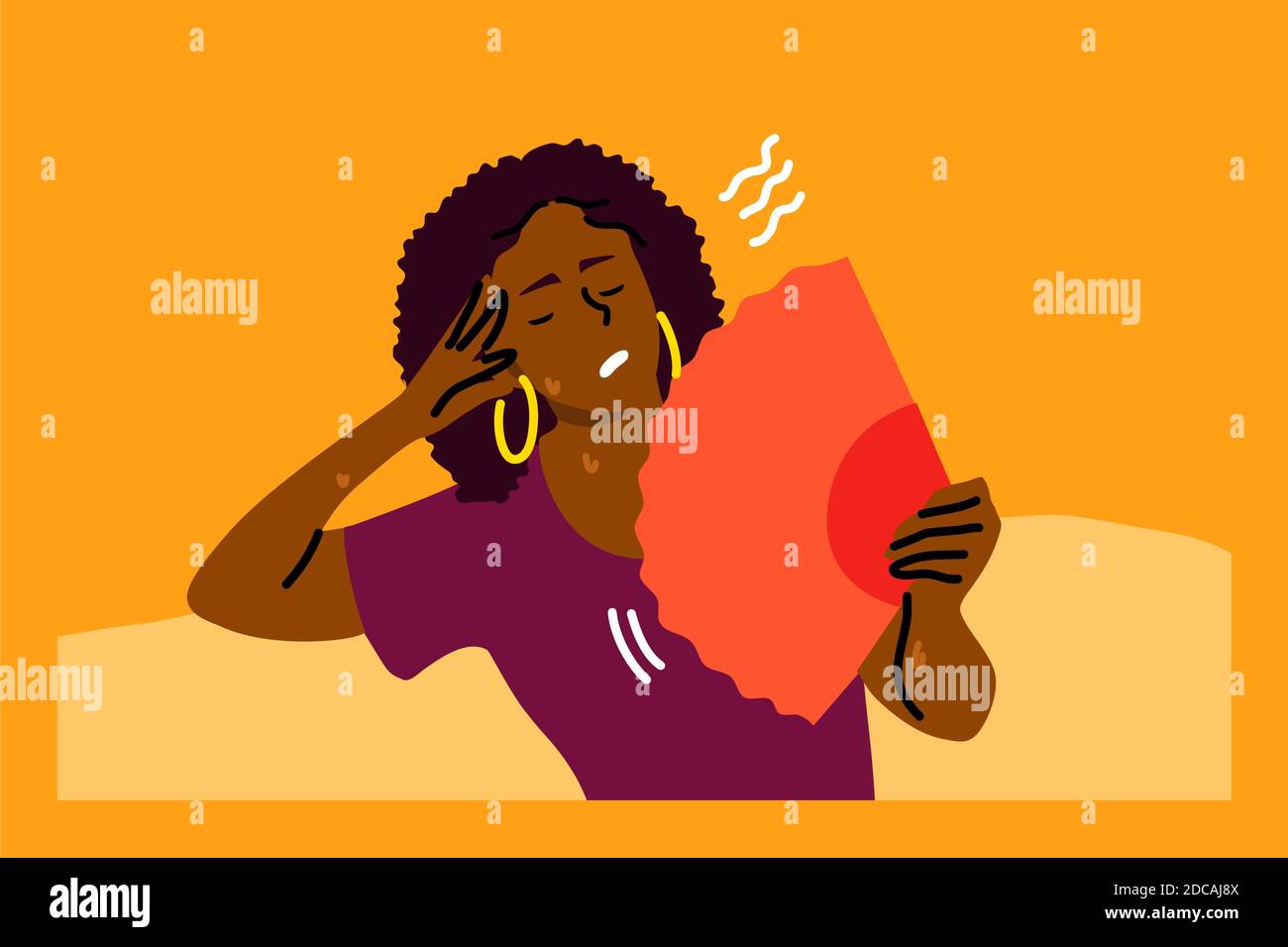 Mental stress, heat, dehydration, inconvenience concept. Stressed