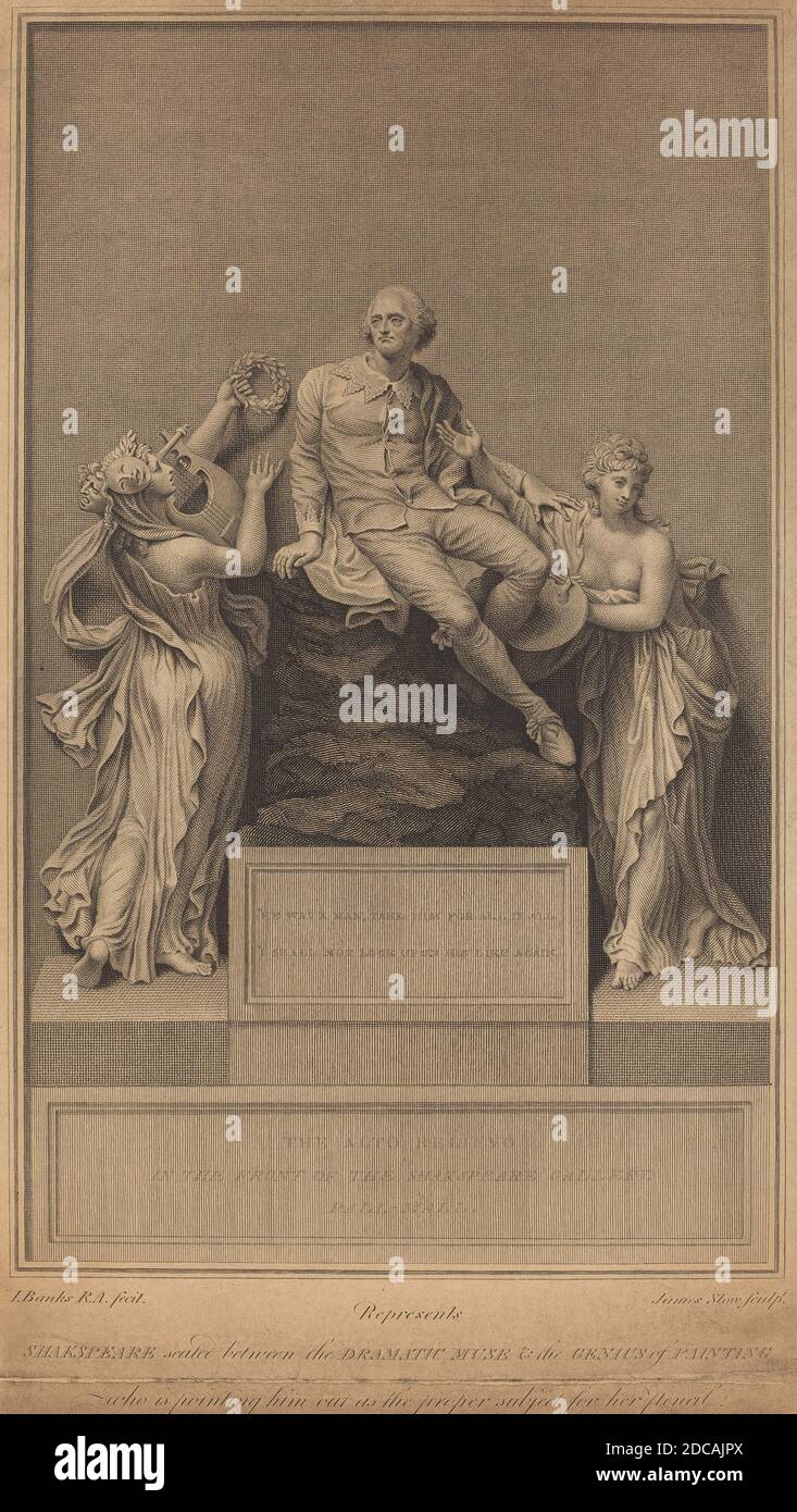 James Stow, (artist), British, c. 1770 - 1820 or after, Thomas Banks, (artist after), British, 1735 - 1805, Monument to William Shakespeare, published 1798, etching and engraving Stock Photo