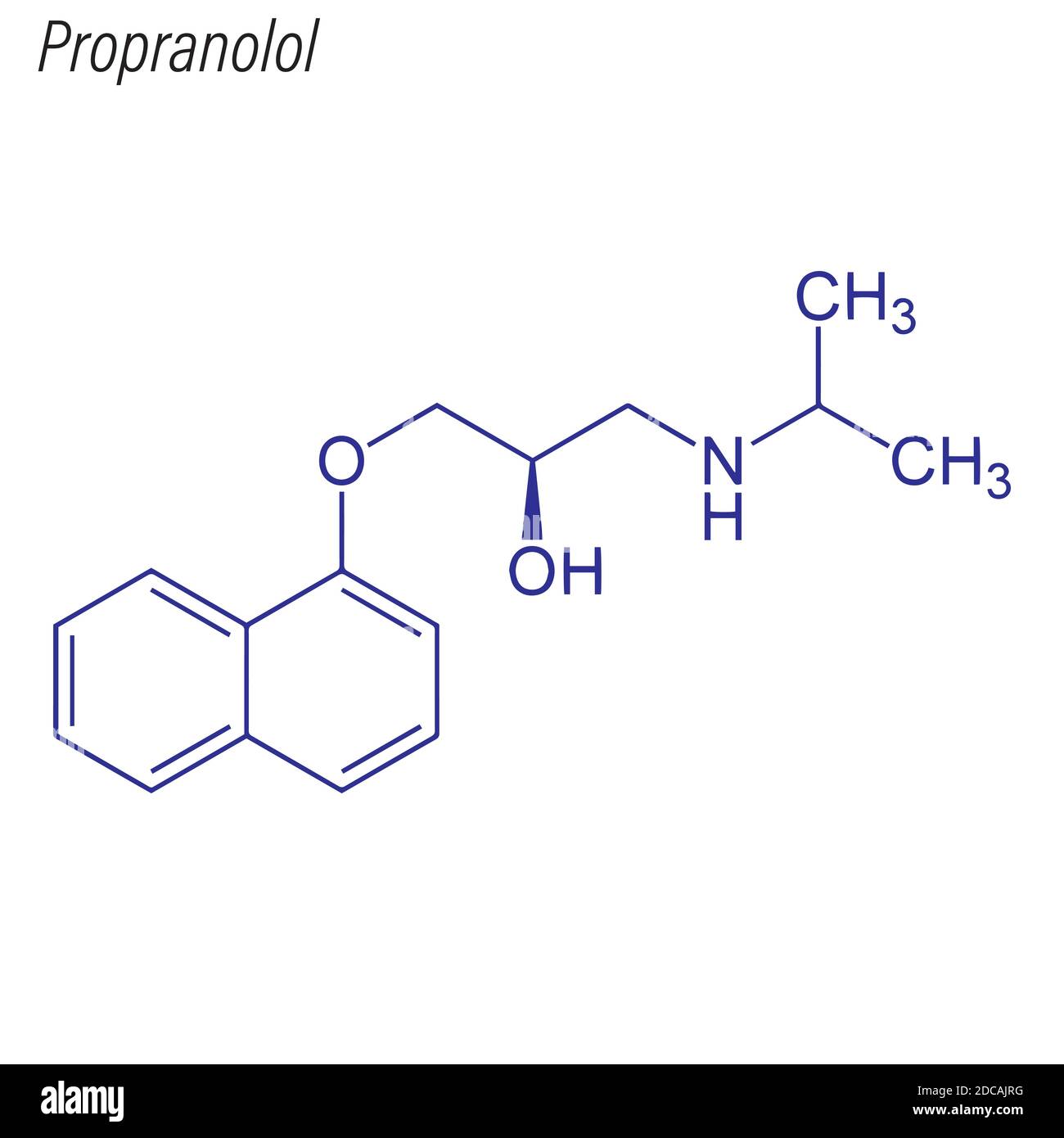 Skeletal formula of Propranolol. Drug chemical molecule. Stock Vector