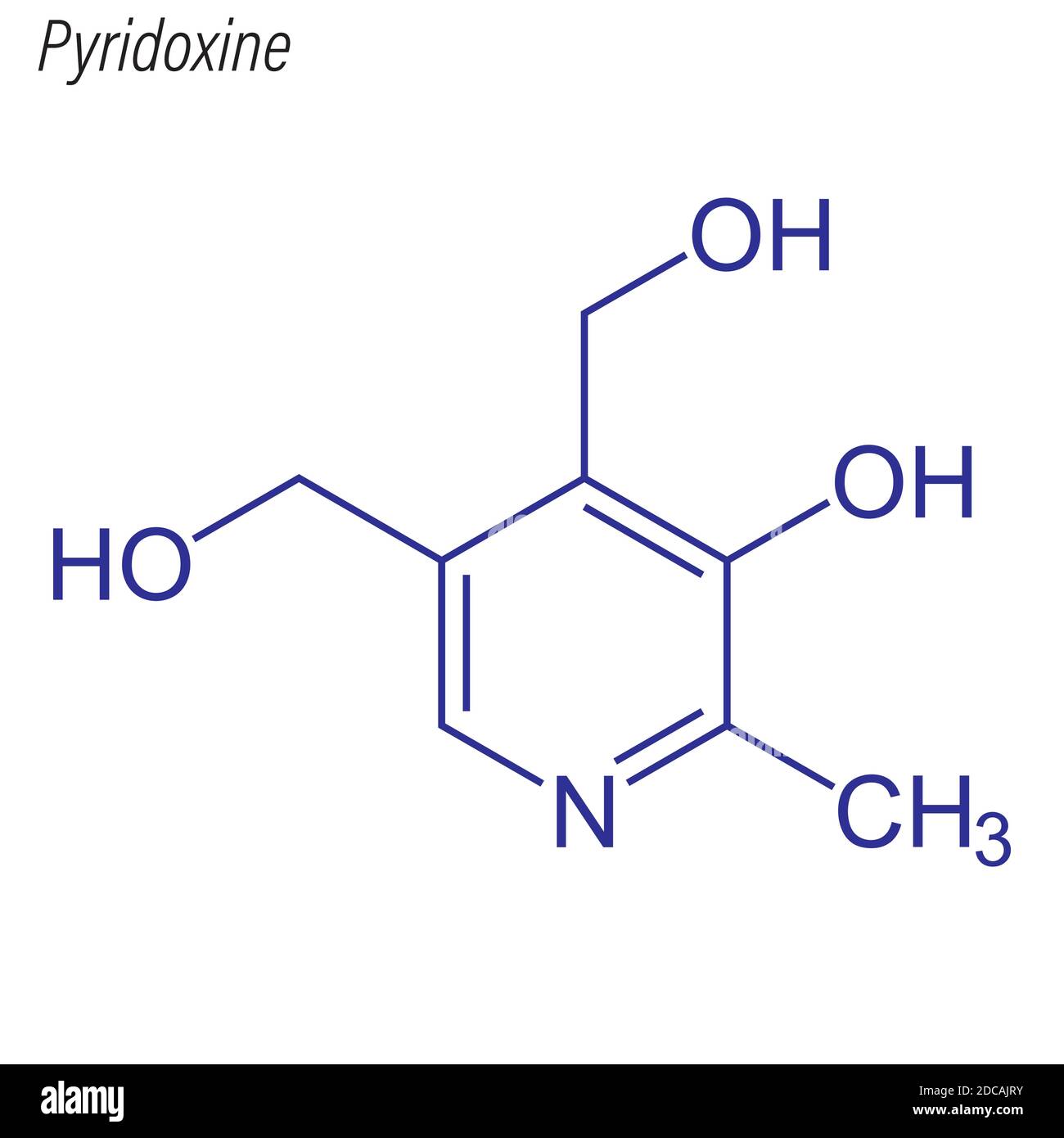 Skeletal formula of Pyridoxine. Drug chemical molecule. Stock Vector