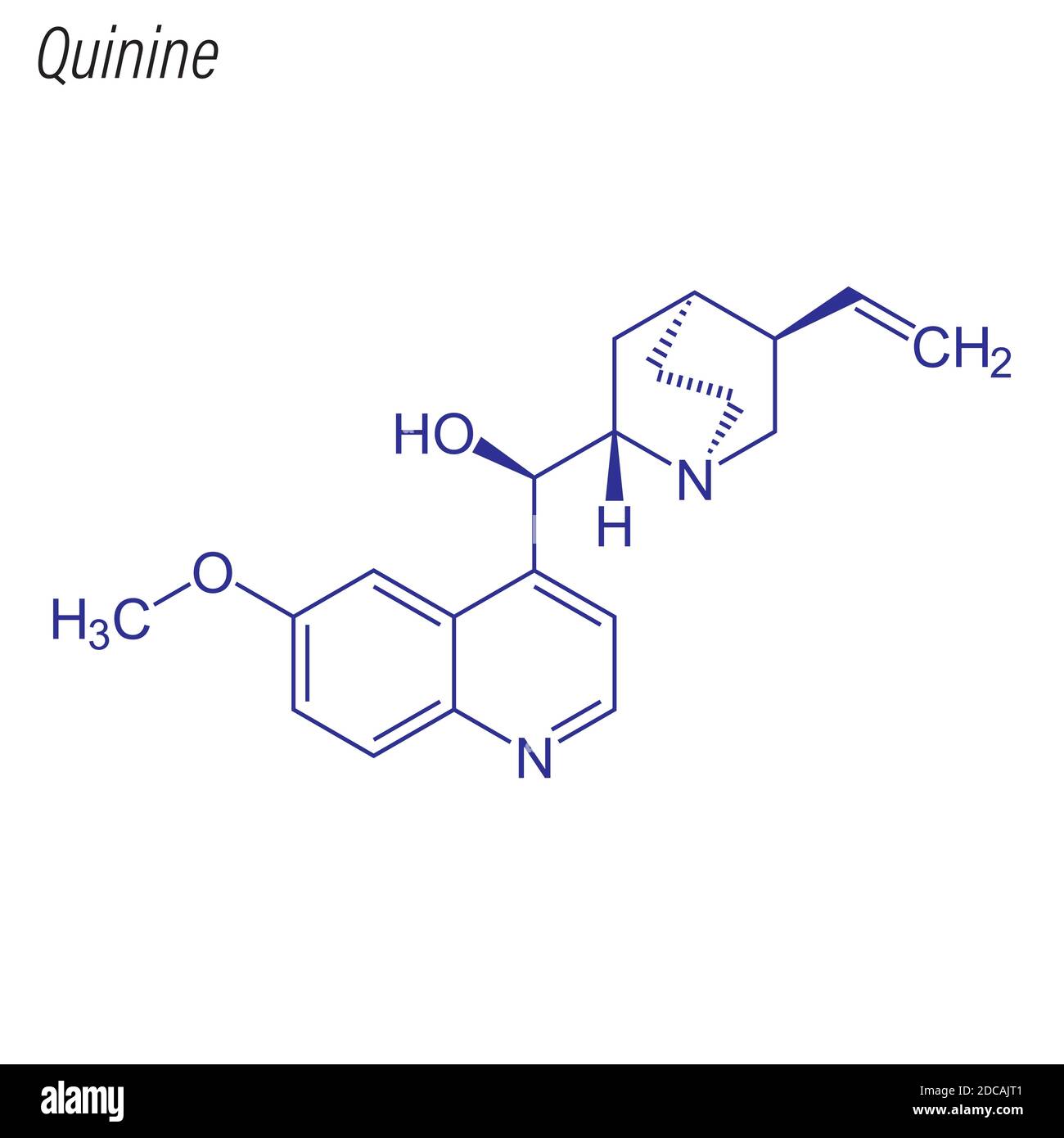 Skeletal formula of Quinine. Drug chemical molecule. Stock Vector