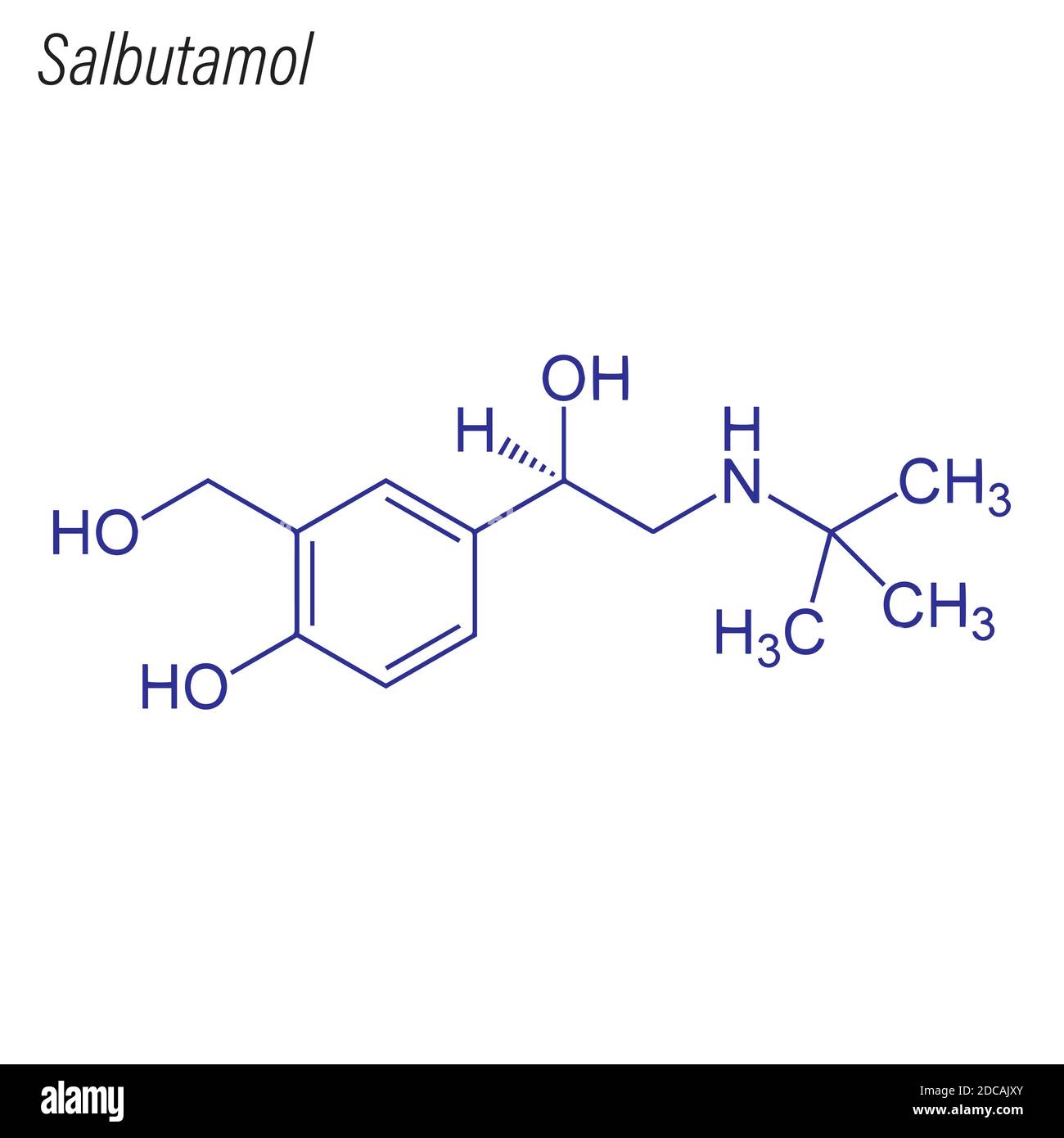 Skeletal formula of Salbutamol. Drug chemical molecule. Stock Vector
