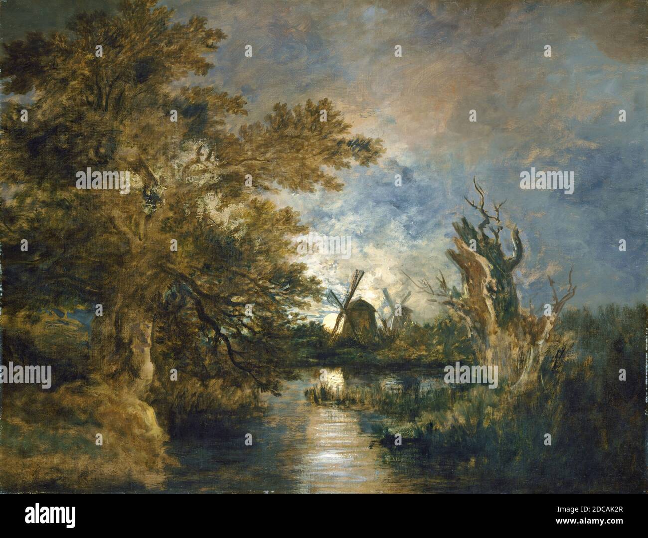 John Crome, (artist), British, 1768 - 1821, Moonlight on the Yare, c. 1816/1817, oil on canvas, overall: 98.4 x 125.7 cm (38 3/4 x 49 1/2 in.), framed: 122.4 x 149.9 x 9.2 cm (48 3/16 x 59 x 3 5/8 in Stock Photo