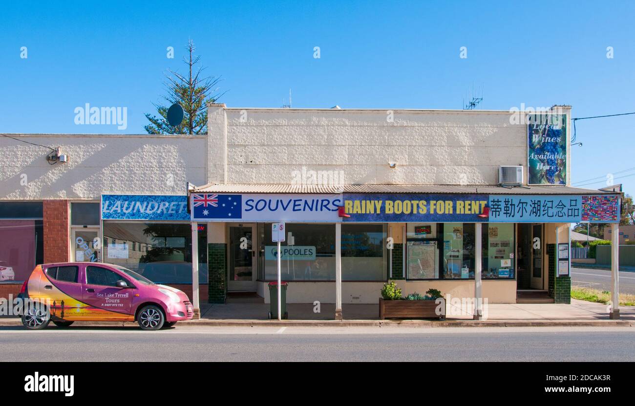 Once-thriving  tourism businesses in the small town of Sea Lake, Victoria, have lost most of their market during the COVID-19 lockdown Stock Photo