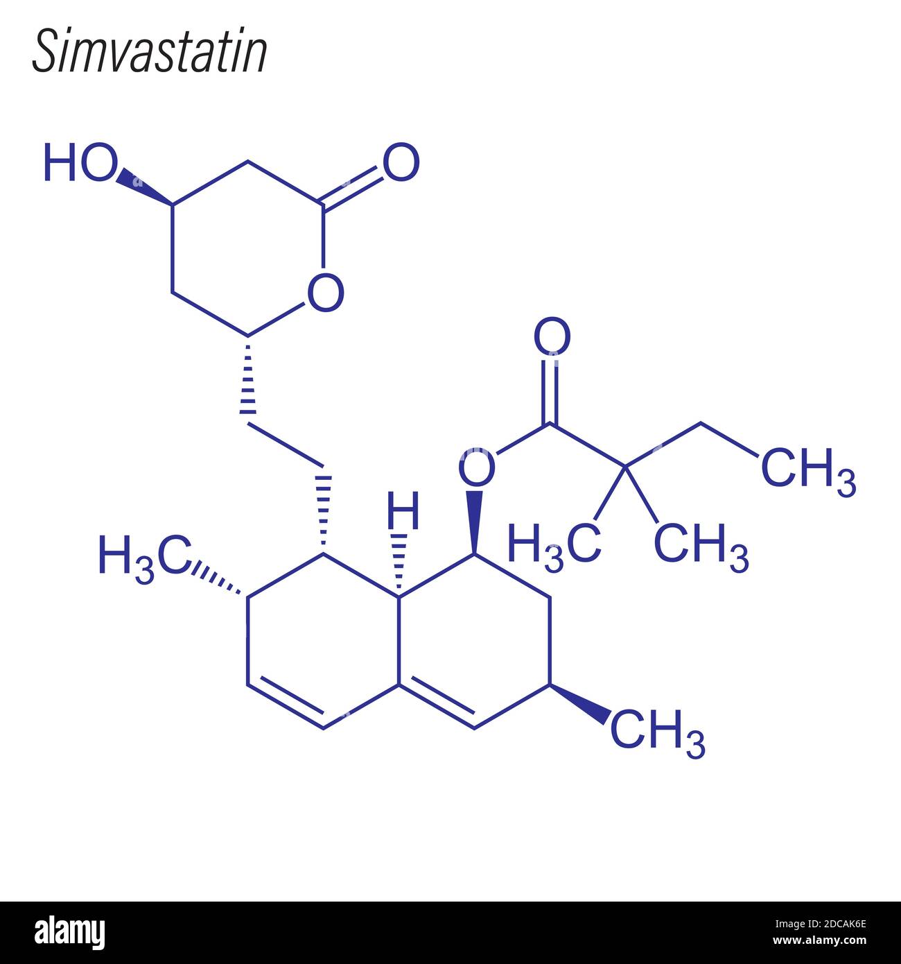 Skeletal formula of Simvastatin. Drug chemical molecule Stock Vector
