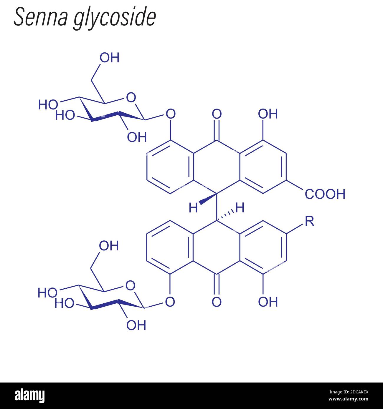 Skeletal formula of Senna glycoside. Drug chemical molecule. Stock Vector