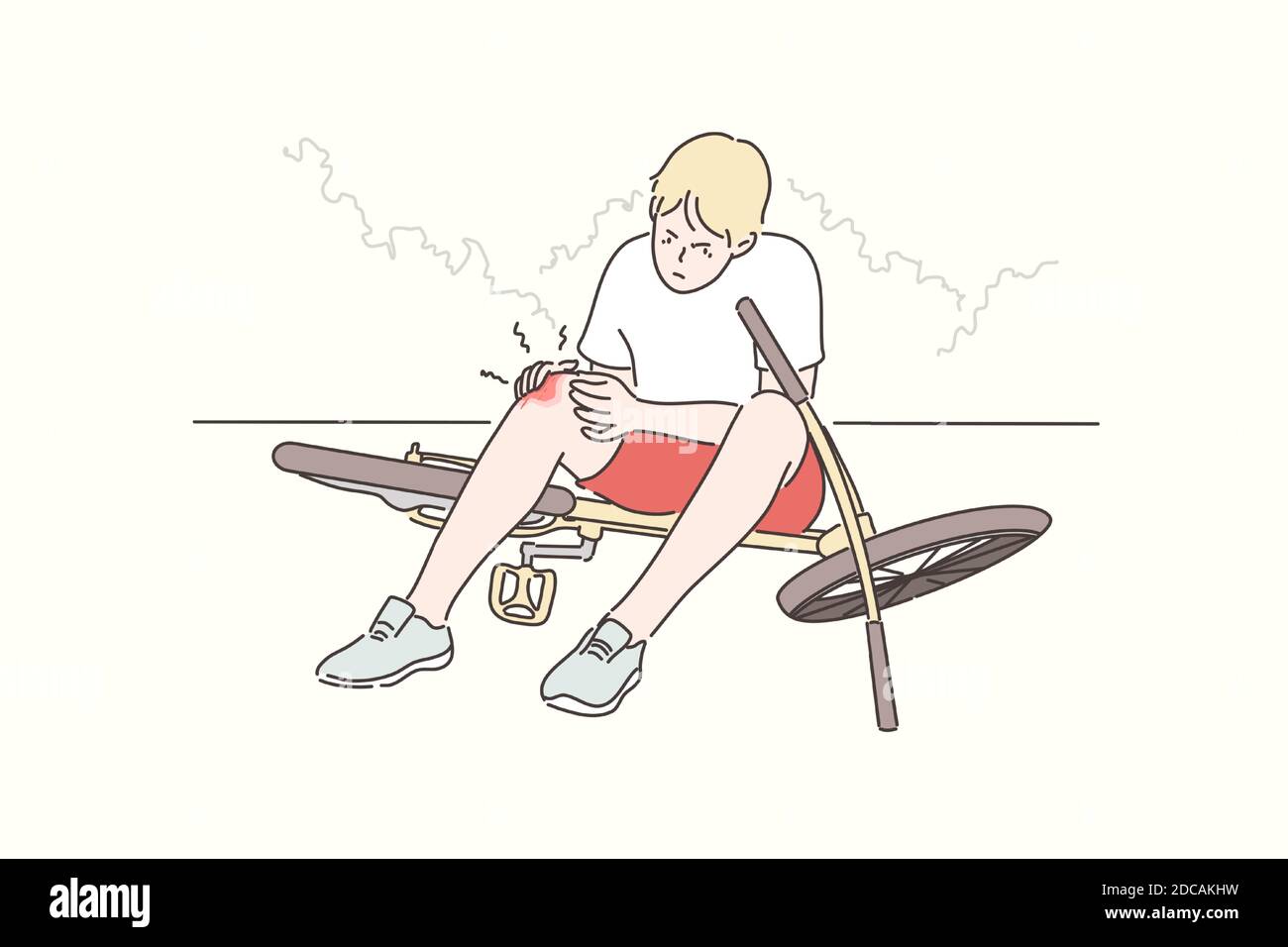 Trauma, sport, cycling, pain, anger concept. Young sad angry boy teenager cartoon character fell down from bike and got injured knee painfully. Summer Stock Vector Image & Art - Alamy Trauma, sport, cycling, pain, anger concept. Young sad angry boy teenager cartoon character fell down from bike and got injured knee painfully. Summer Stock Vector Image & Art - Alamy
