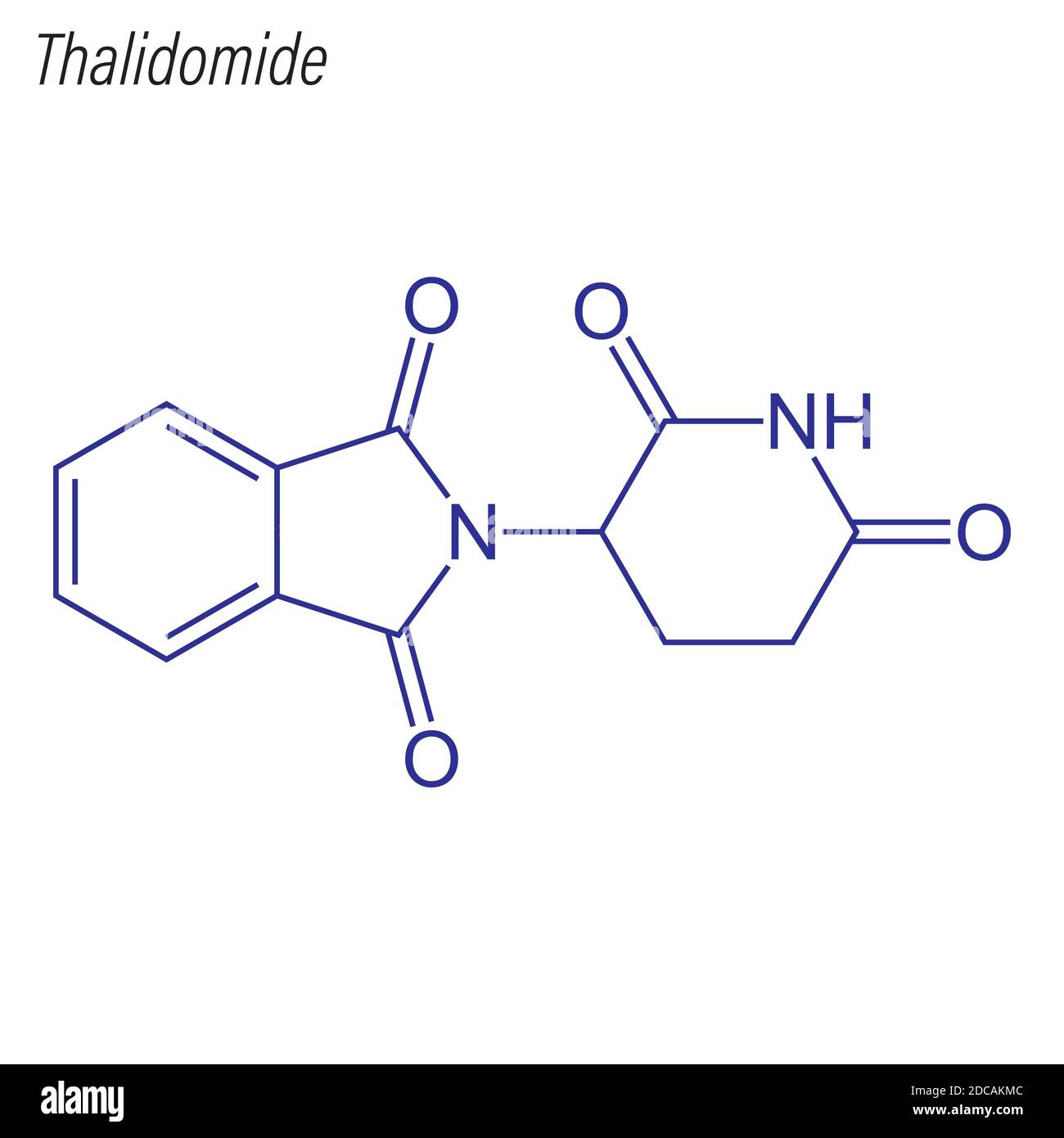 Skeletal formula of Thalidomide. Drug chemical molecule. Stock Vector