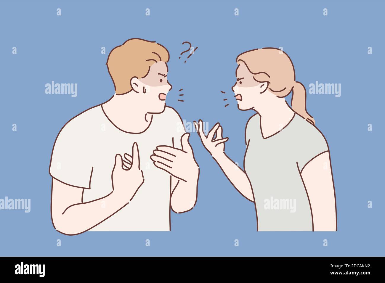 Family, agressive emotions concept. Young couple man husband and woman wife  boyfriend and girlfriend friends cartoon characters yelling at each other  Stock Vector Image & Art - Alamy