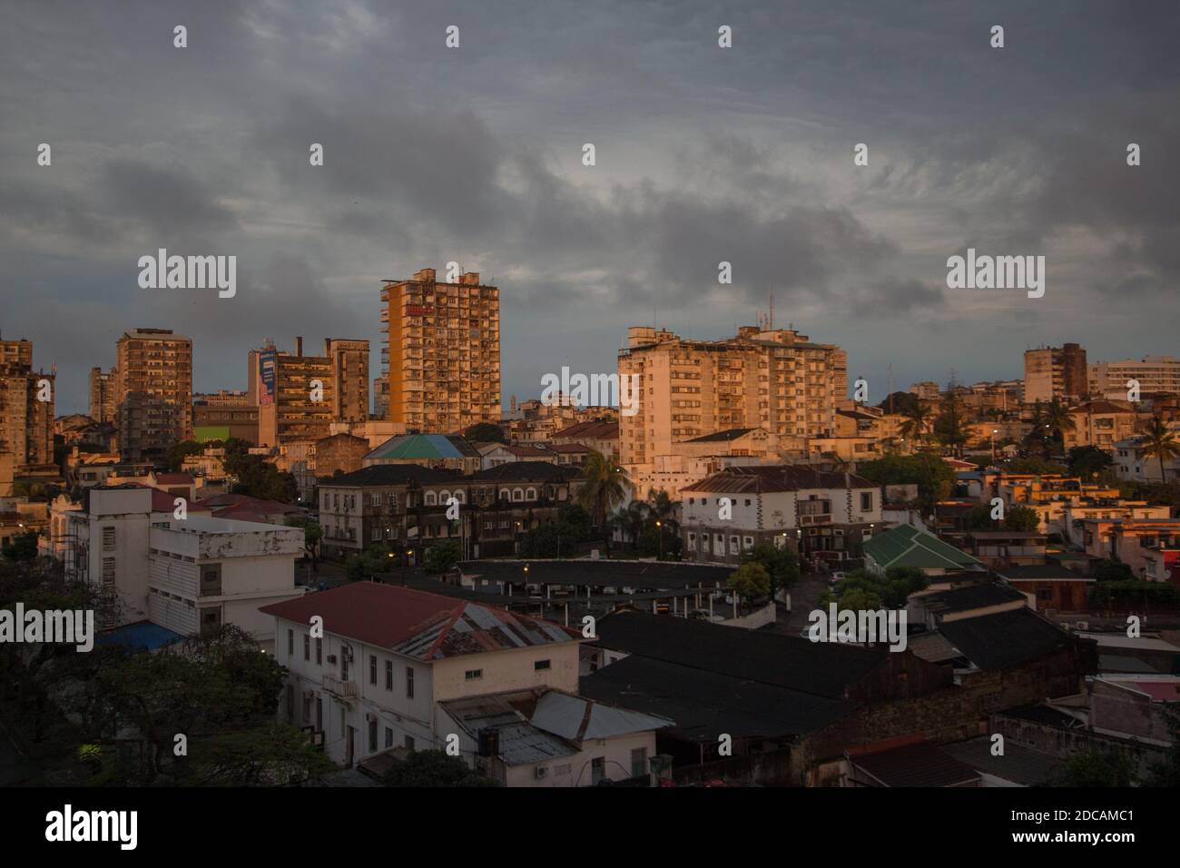 Aerial landscape of the central district of the city of Maputo, Mozambique during sunset Stock Photo