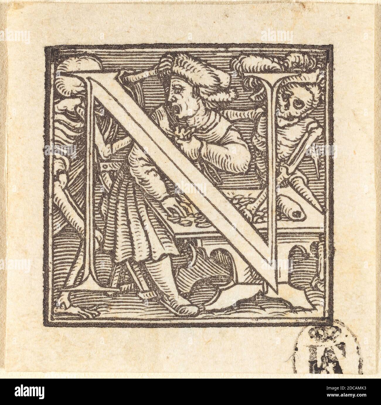 Hans Holbein the Younger, (artist), German, 1497/1498 - 1543, Letter N, Alphabet of Death, (series), woodcut Stock Photo