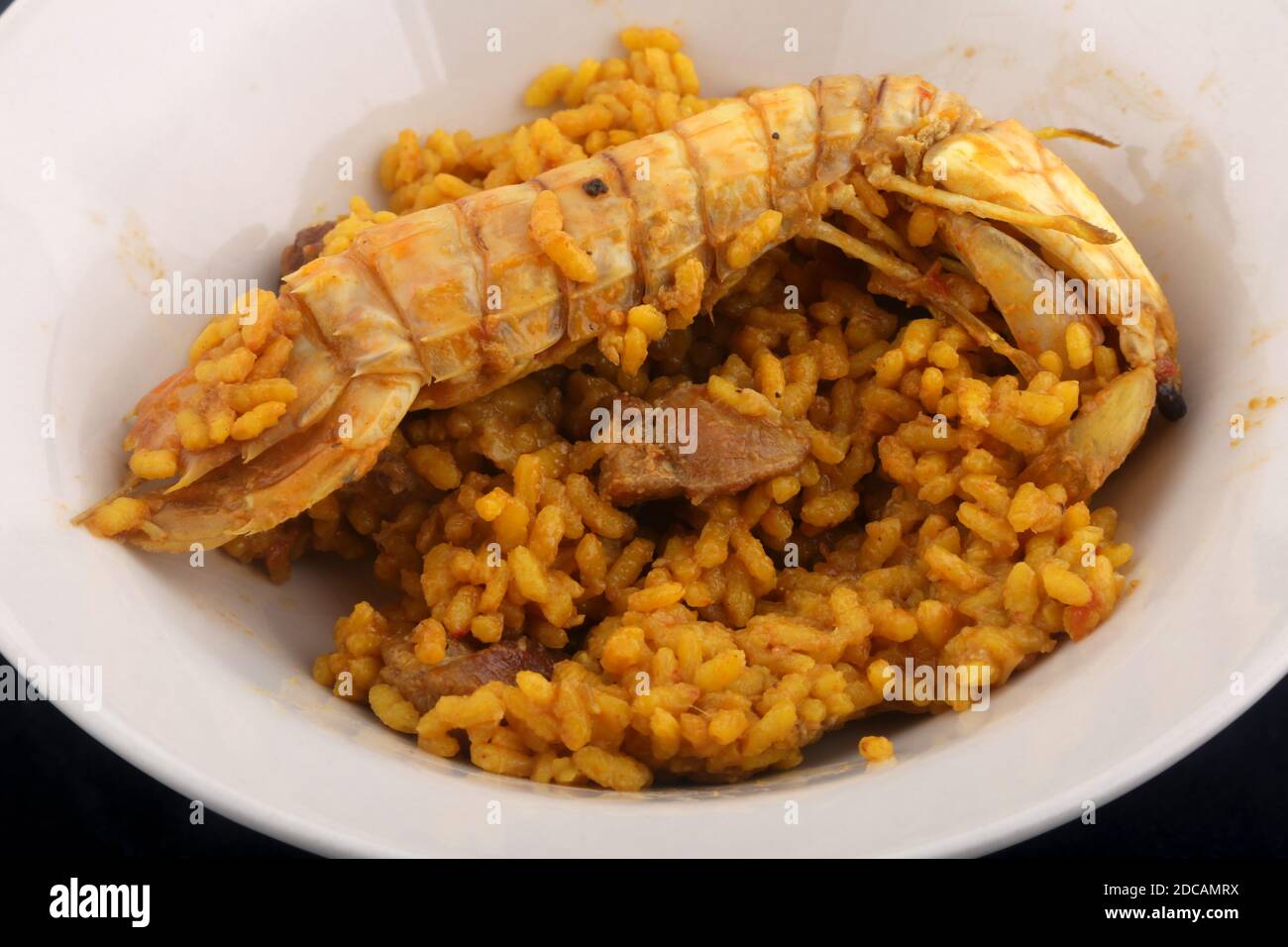 seafood rice with crayfish calamari and mussels typical spain Stock Photo