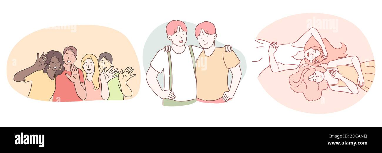 Friendship, mixed race international friends company concept. Young