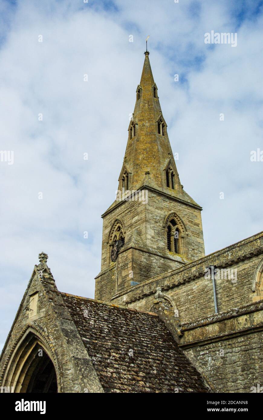 The spire of the church of St Andrew in the village of Barnwell, Northamptonshire, UK Stock Photo