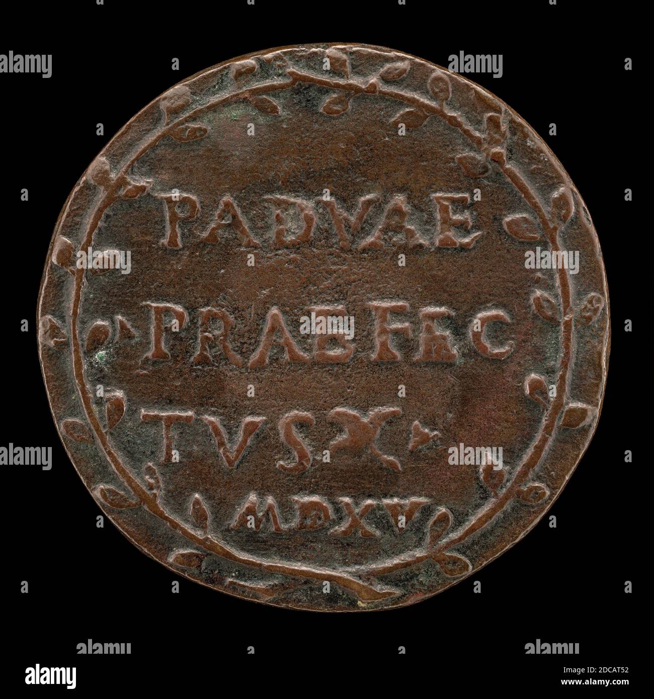Paduan 16th Century, (artist), Inscription in a Wreath, c. 1515, bronze, overall (diameter): 3.2 cm (1 1/4 in.), gross weight: 16.15 gr (0.036 lb.), axis: 12:00 Stock Photo
