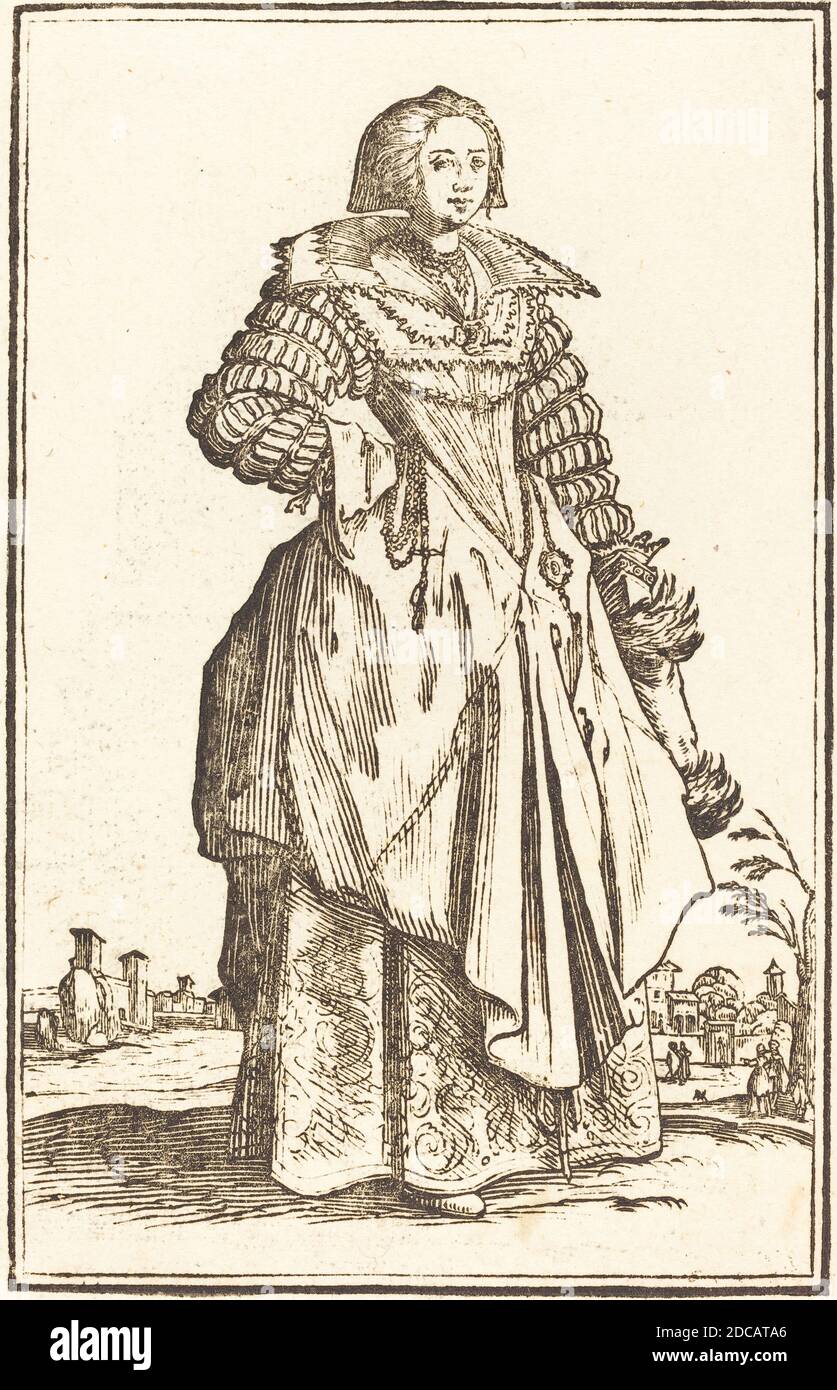 French 17th Century, (artist), Jacques Callot, (artist after), French, 1592 - 1635, Noble Woman with Large Collar, The Nobility of Lorraine, (series), woodcut Stock Photo
