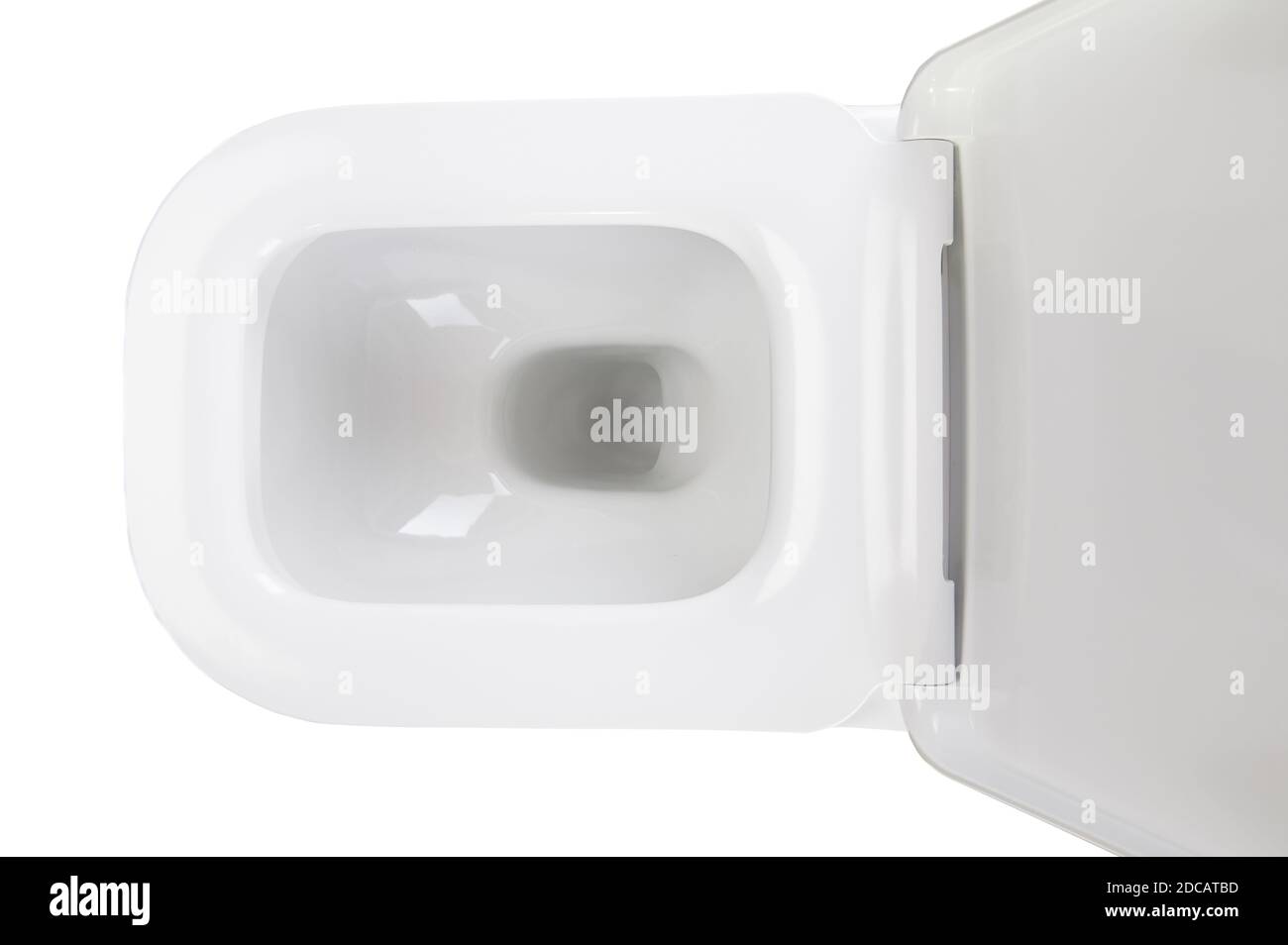 White plastic toilet seat above top view isolated Stock Photo