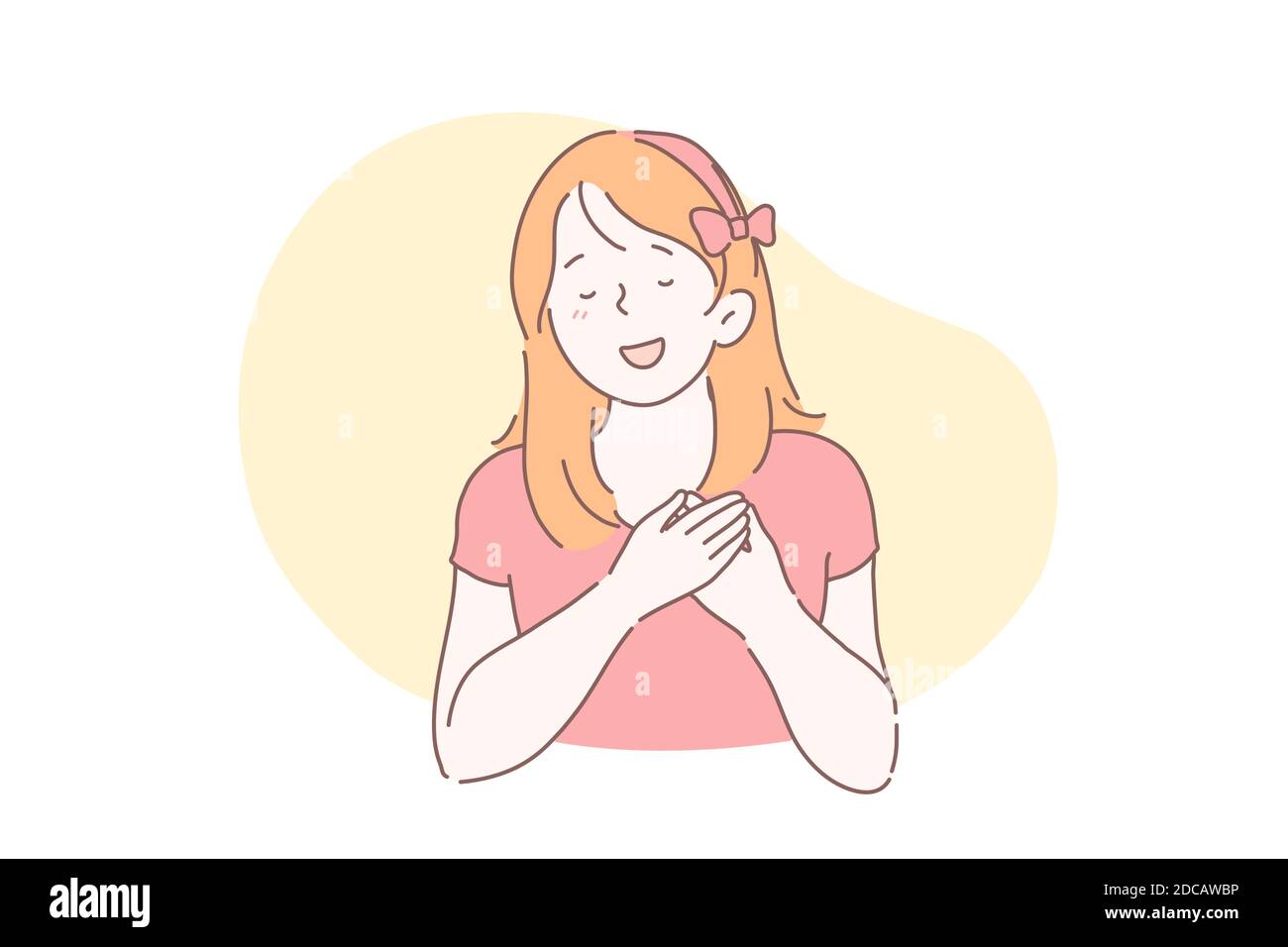 Happy person body language movement concept. Happy girl with hands