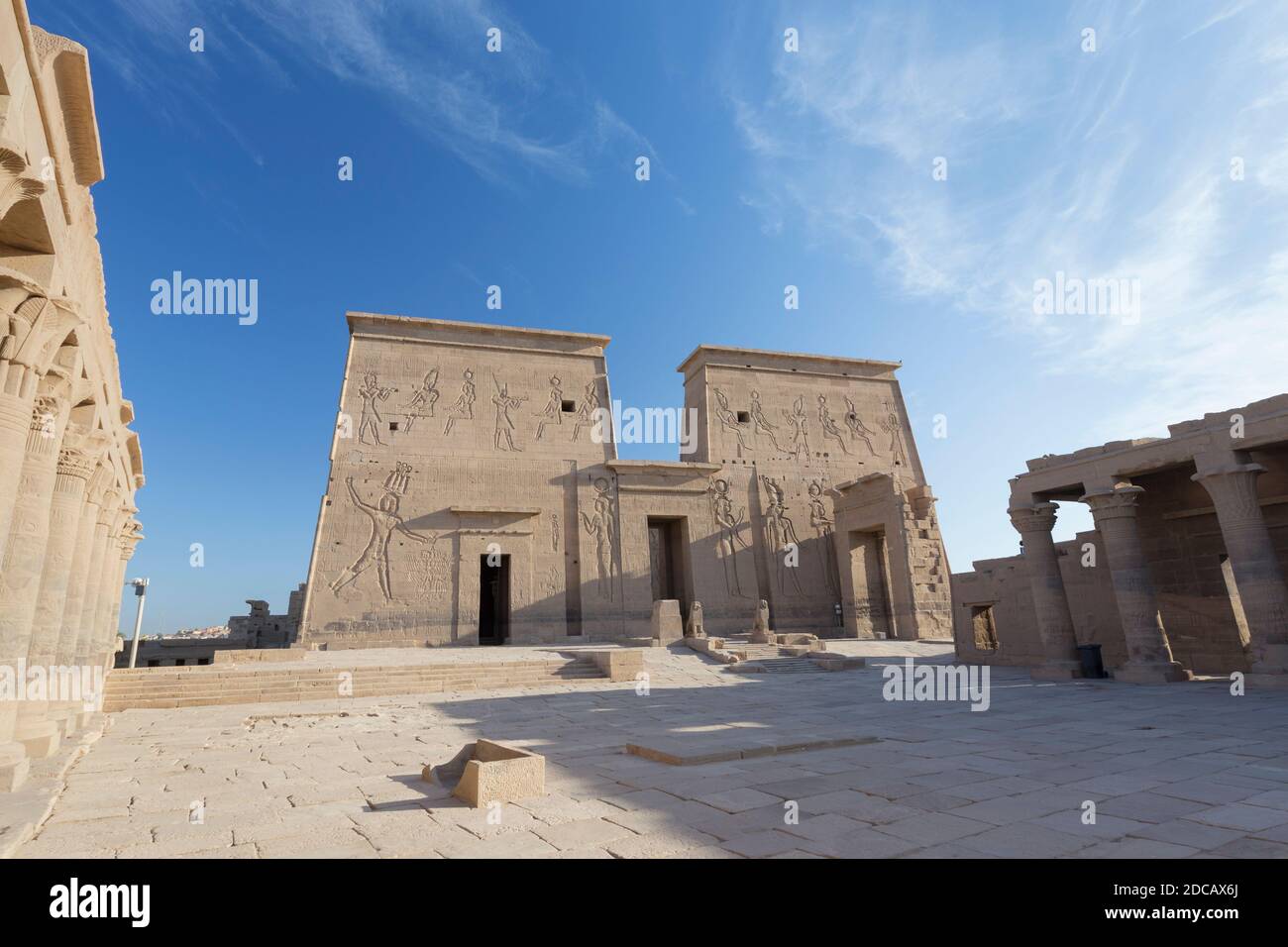 Outer temple court, Philae temple, Aswan, Egypt Stock Photo