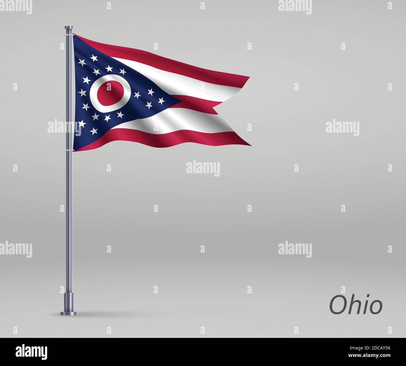 Waving flag of Ohio - state of United States on flagpole. Template for ...