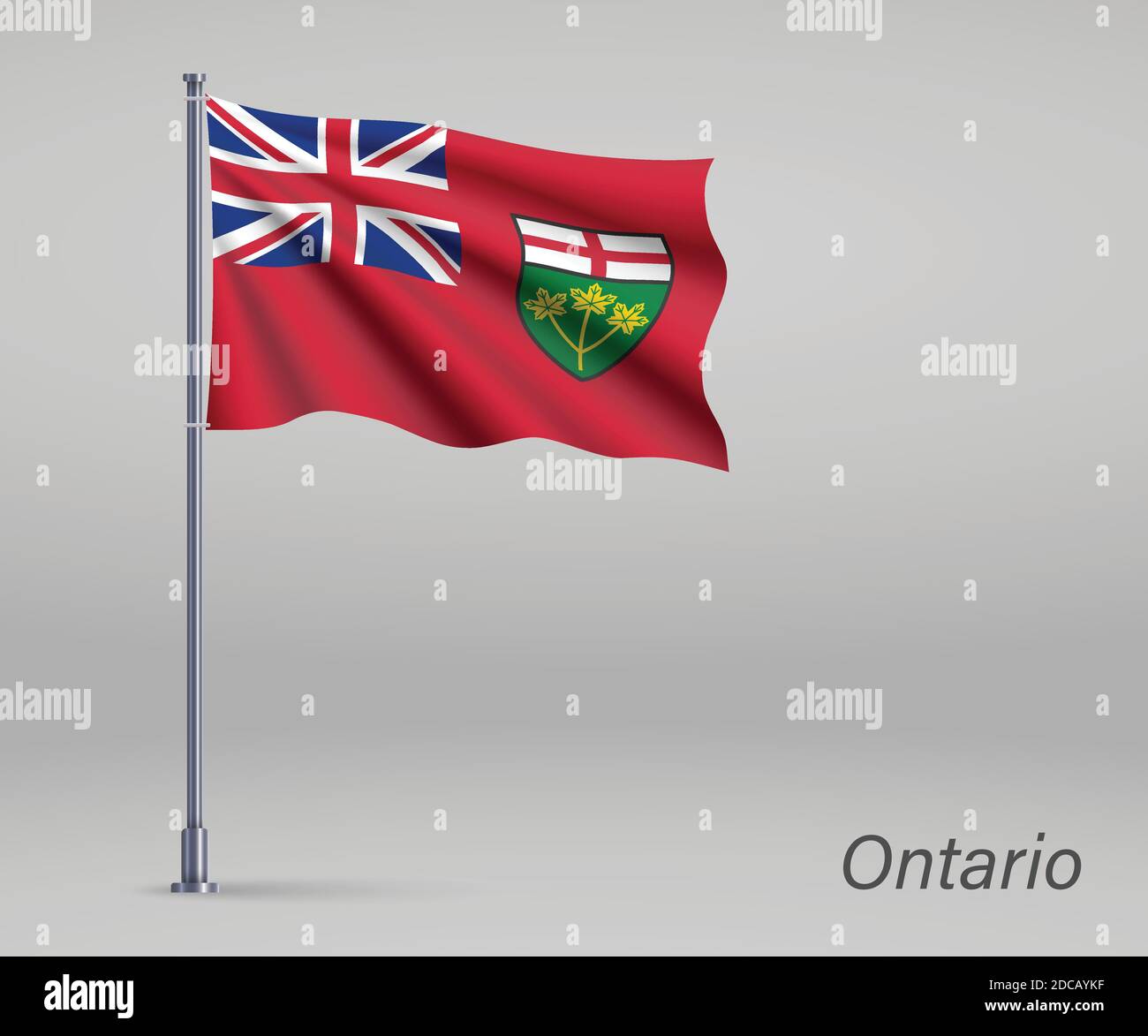 Waving flag of Ontario - province of Canada on flagpole. Template for independence day poster ...