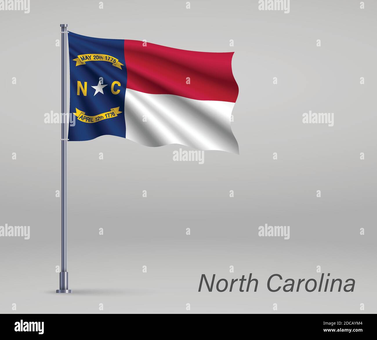 Waving flag of North Carolina - state of United States on flagpole ...
