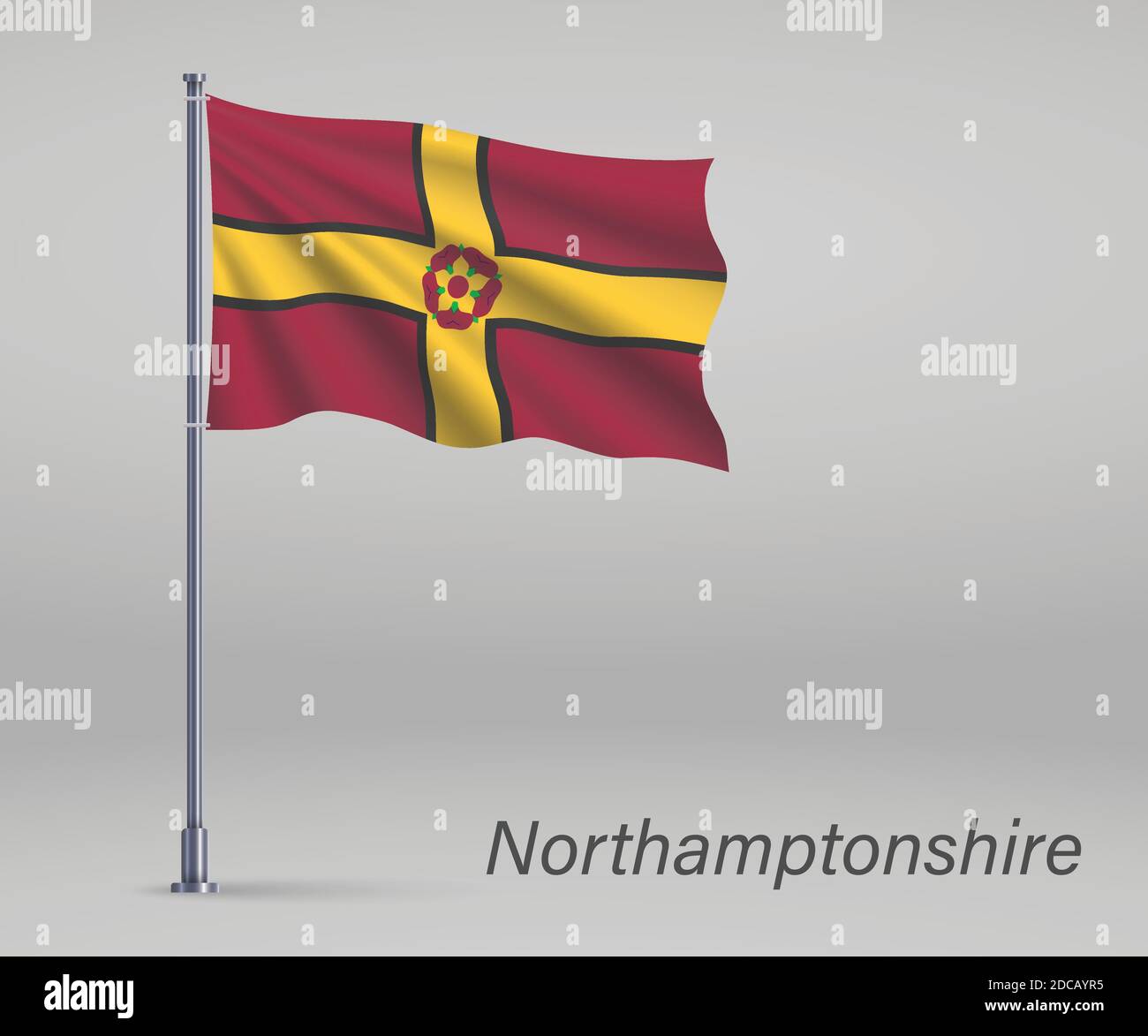 Waving flag of Northamptonshire - county of England on flagpole. Template for independence day Stock Vector
