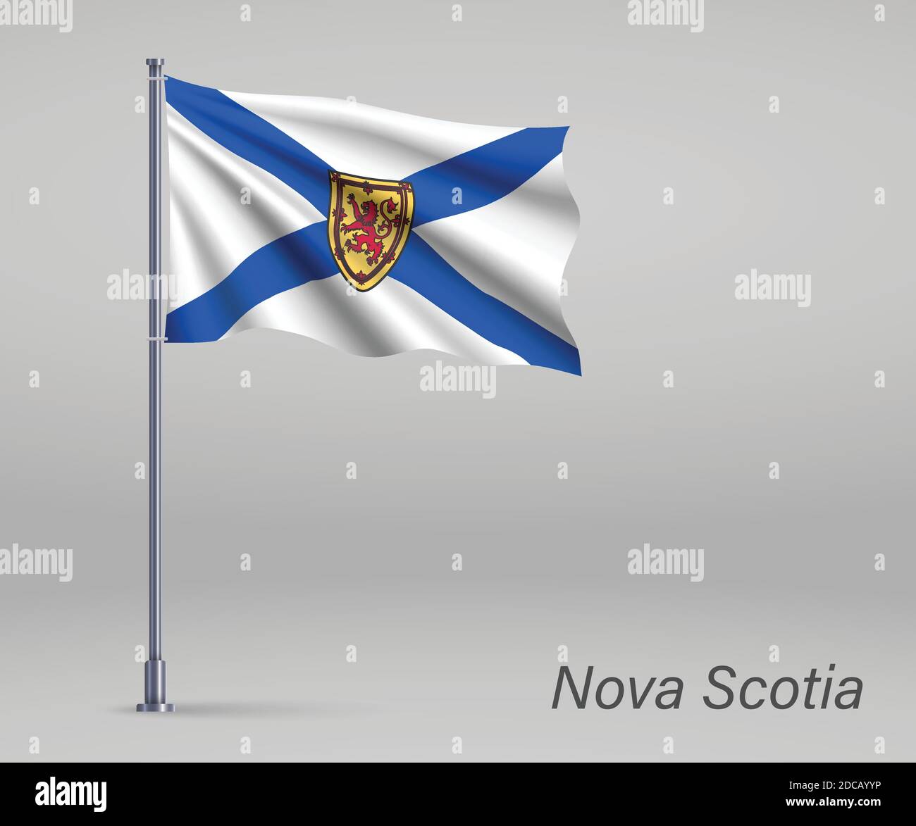 Waving flag of Nova Scotia - province of Canada on flagpole. Template ...