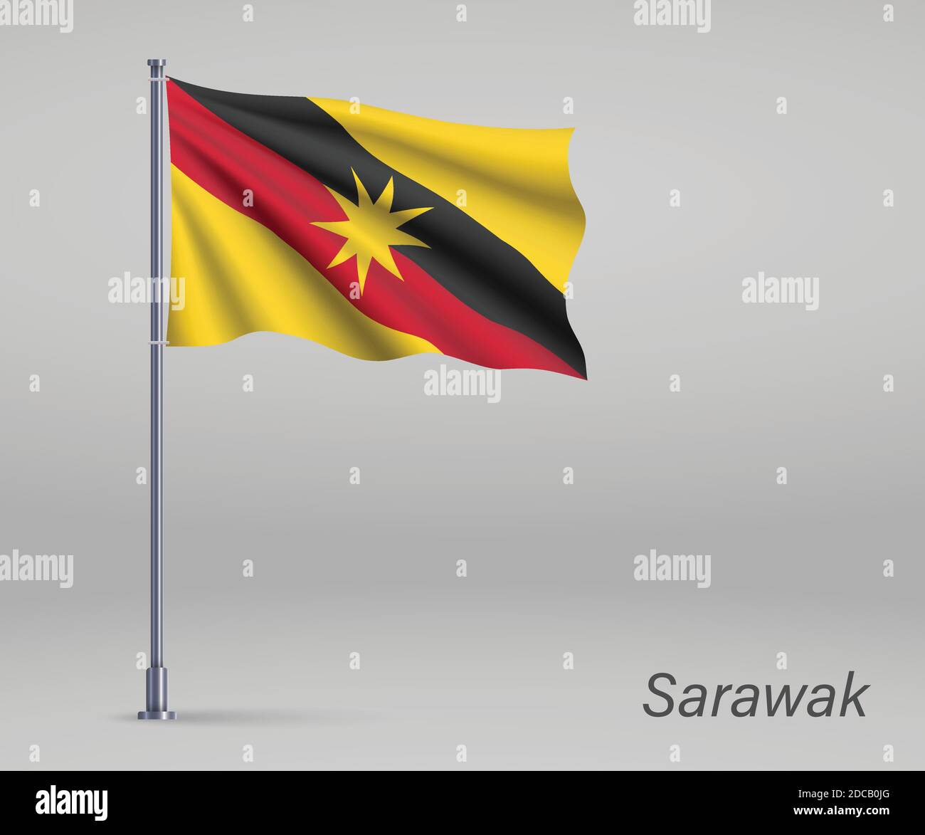 Waving flag of Sarawak - state of Malaysia on flagpole. Template for independence day poster Stock Vector