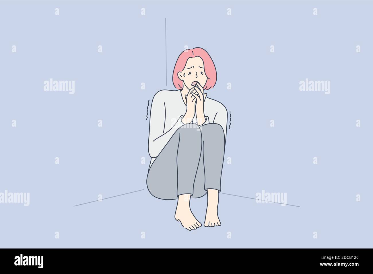 Despair Frustration Fear Mental Stress Concept Young Terrified Scared Girl Or Woman Cartoon