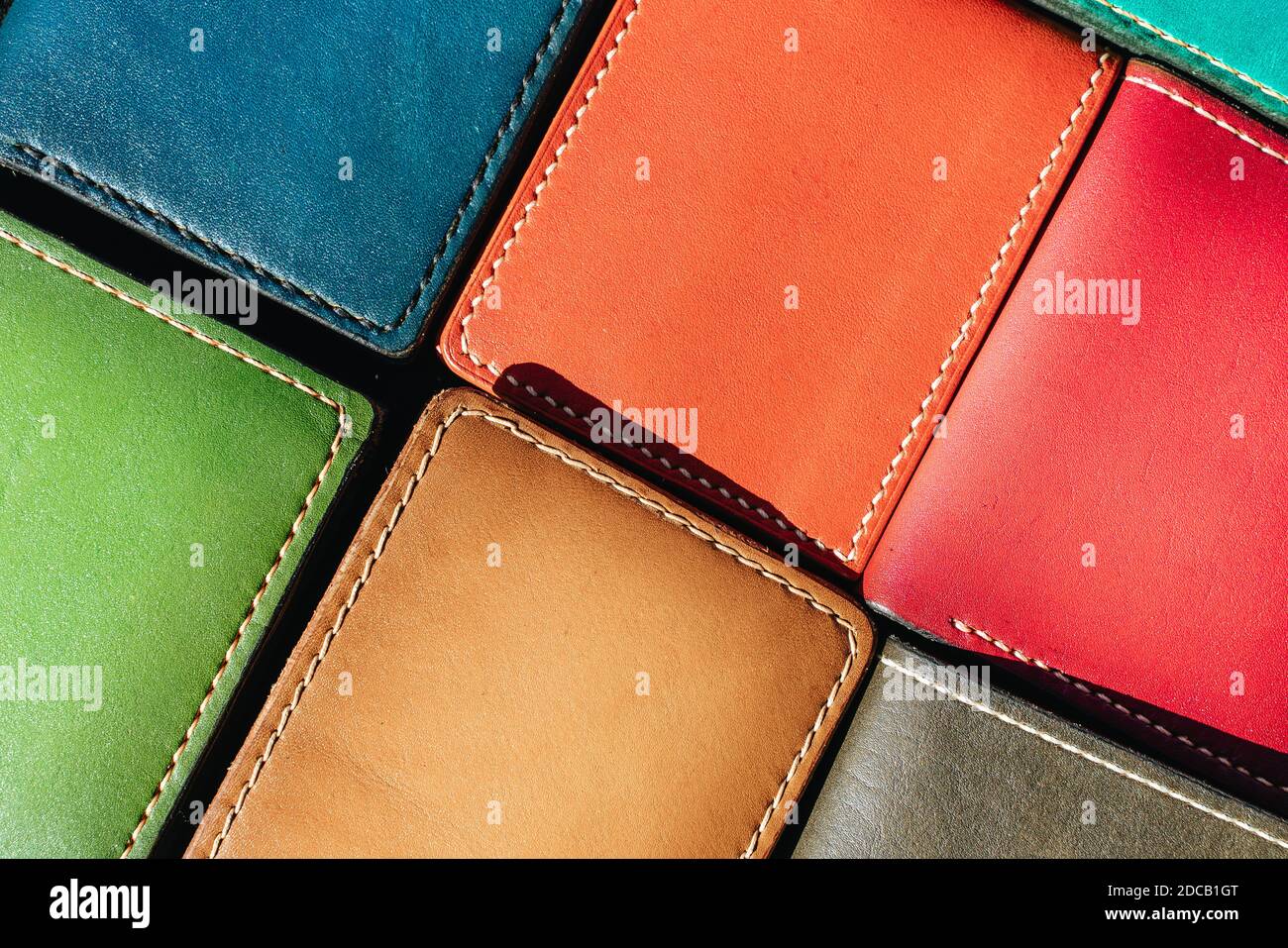 Handmade leather men's wallet. Multi-colored texture. Leather craft ...