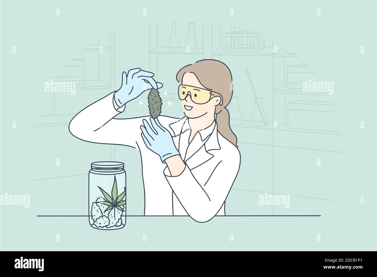 Science, experiment, drug, medicine, cannabis concept. Young happy smiling  woman girl scientist medical worker cartoon character researching cbd weed  Stock Vector Image & Art - Alamy