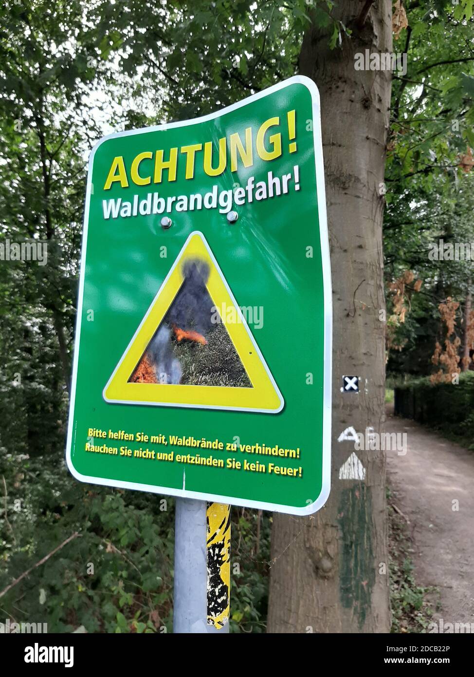 sign warning of forest fire, Germany Stock Photo