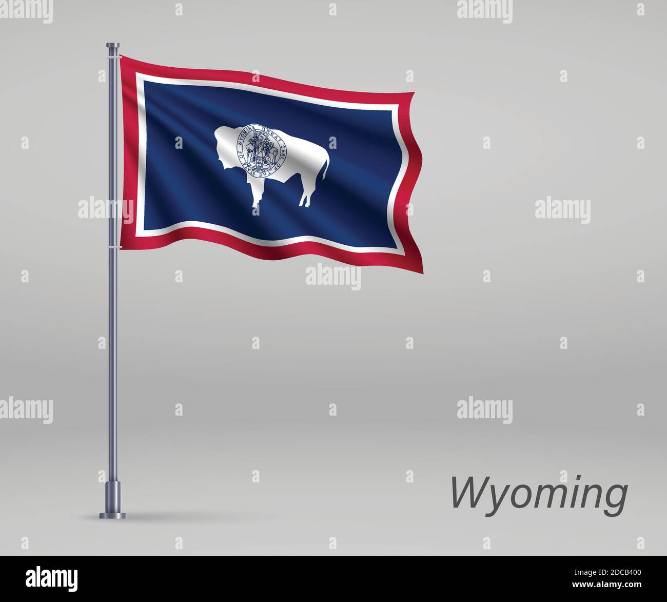 Waving flag of Wyoming - state of United States on flagpole. Template ...