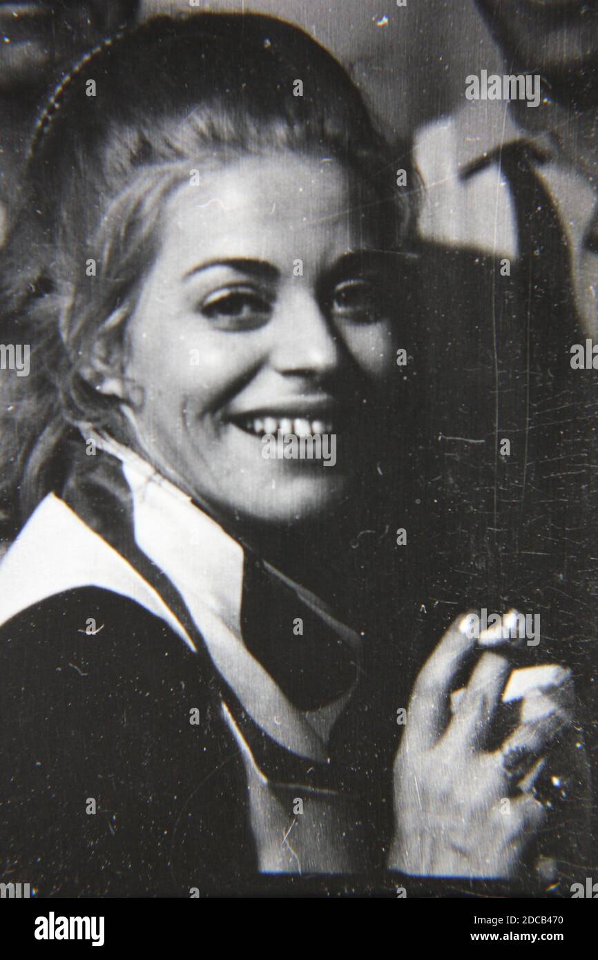 Fine 1970s vintage black and white photography of a head shot of a ...