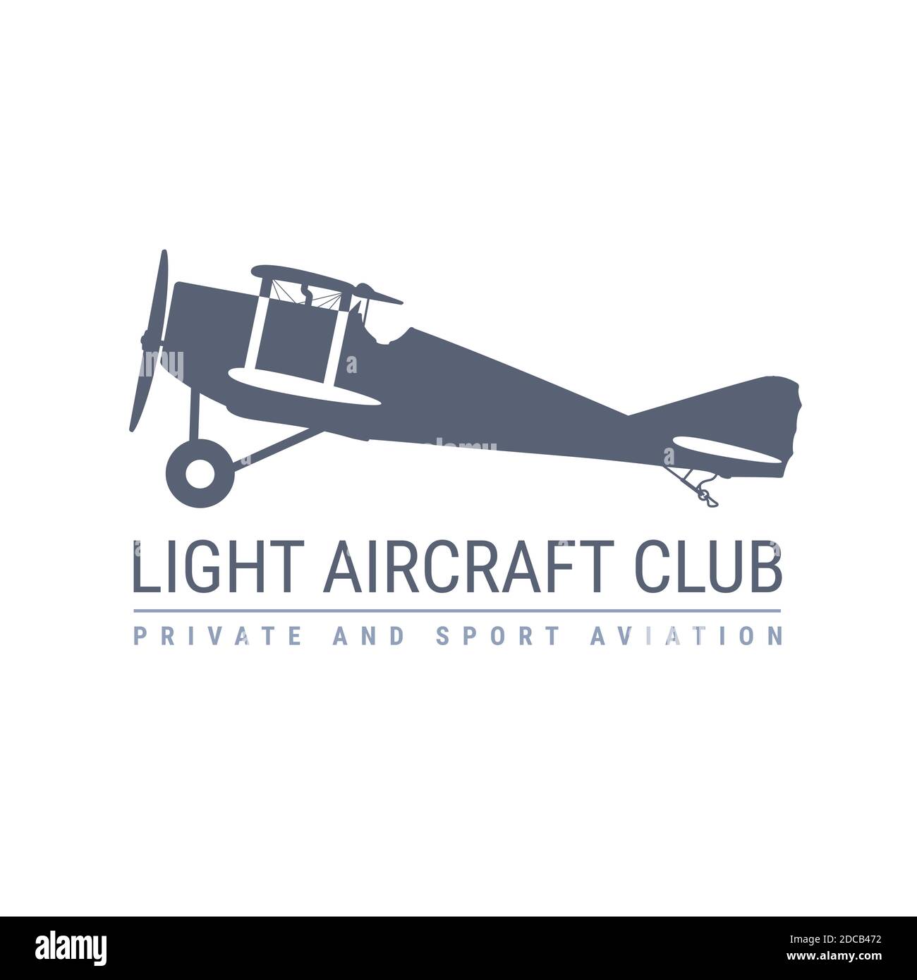 Light aviation emblem with retro airplane, biplane side view, propeller aircraft logo, vector illustration Stock Vector