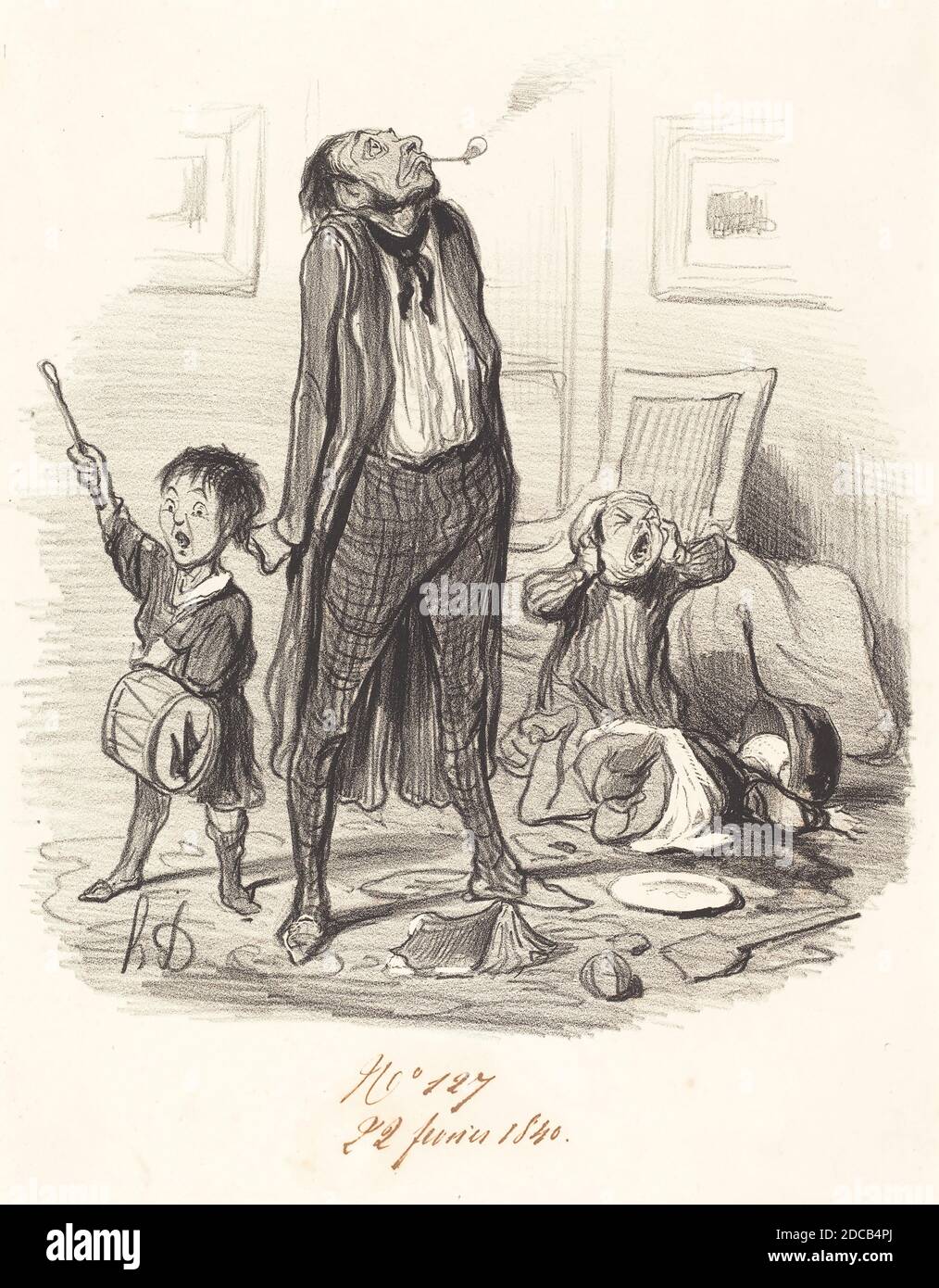 Honoré Daumier, (artist), French, 1808 - 1879, Poète classique composant une églogue..., Moeurs conjugales: pl.17, (series), 1840, lithograph Stock Photo
