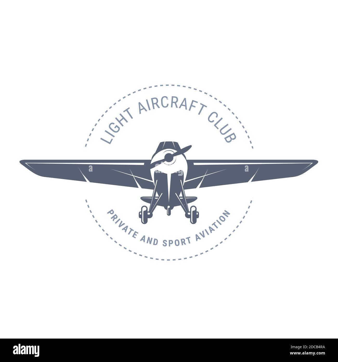 Light aviation emblem with biplane , vintage airplane icon,  propeller aircraft front view logo, vector illustration Stock Vector