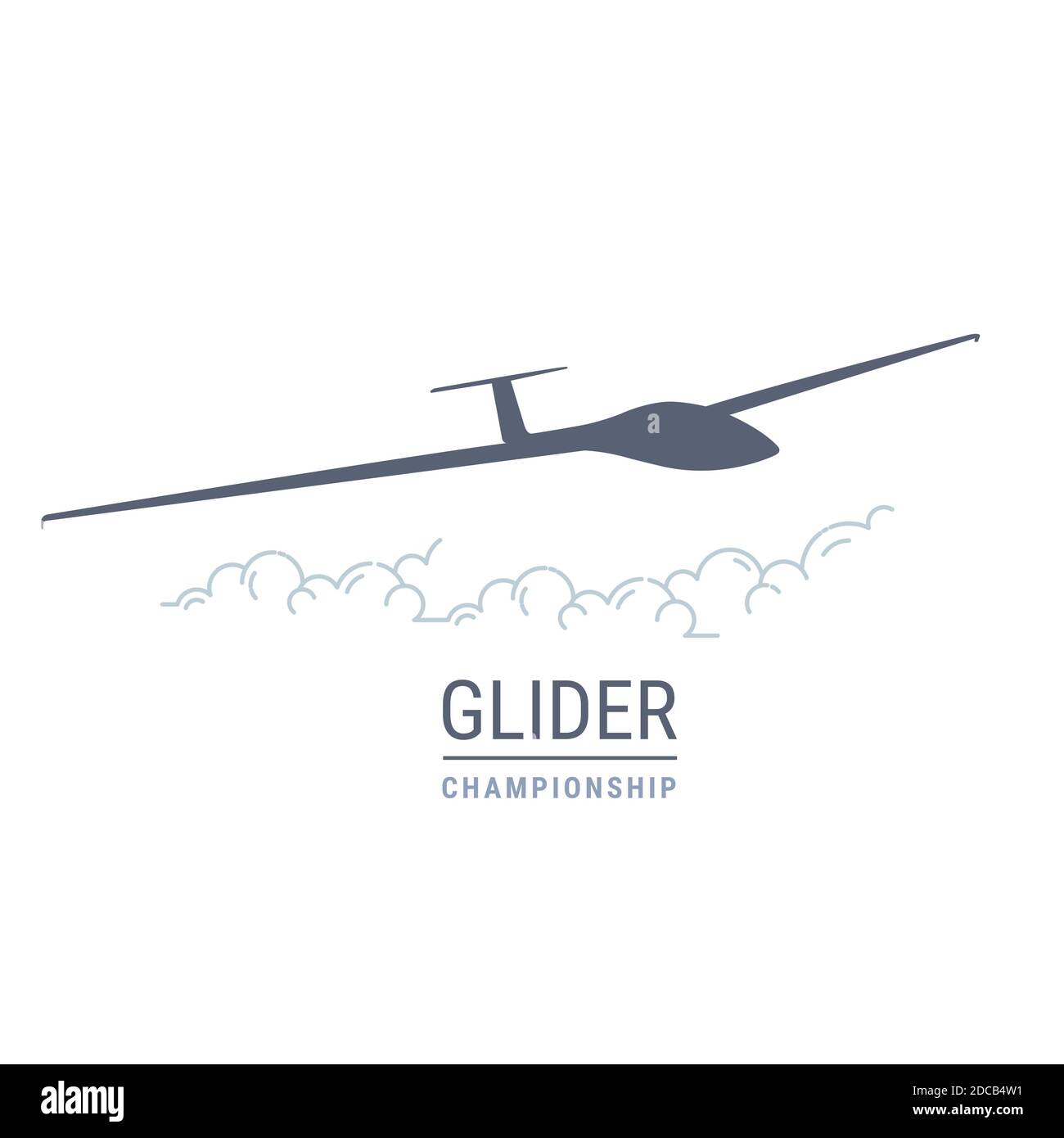 Gliding flight emblem with sailplane, soaring glider silhouette, none motive-powered aircraft vector illustration Stock Vector