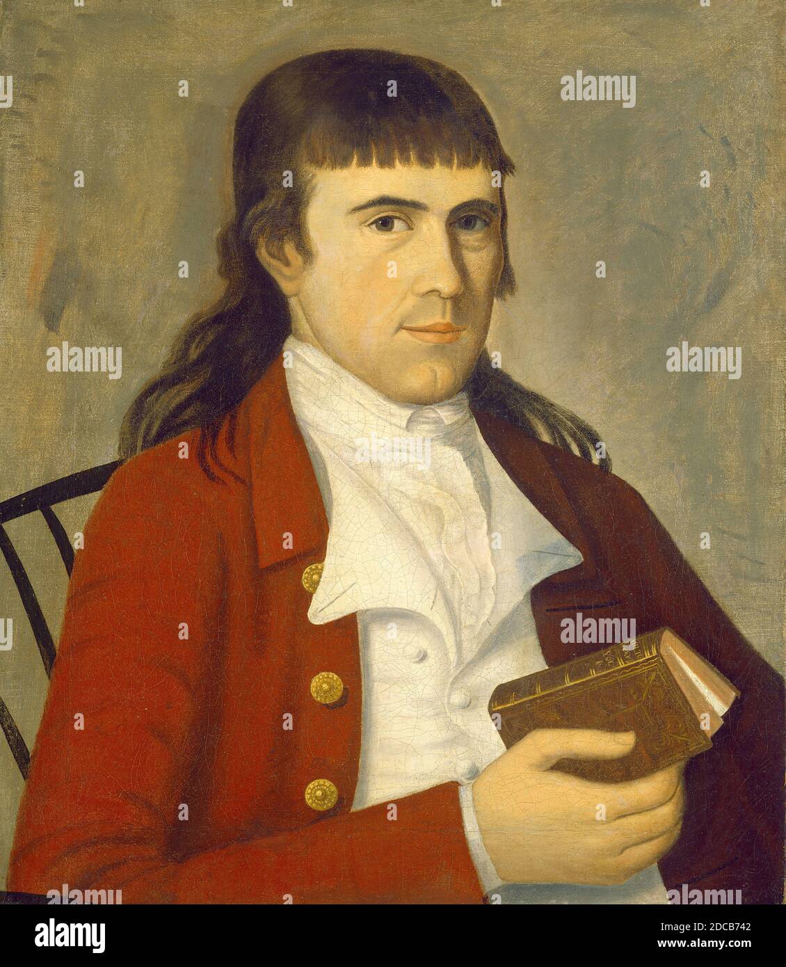 The Sherman Limner, (painter), American, active c. 1785/1790, Portrait of a Man in Red, c. 1785/1790, oil on canvas, overall: 57.2 x 49.6 cm (22 1/2 x 19 1/2 in.), framed: 63.2 x 55.3 x 4.4 cm (24 7/8 x 21 3/4 x 1 3/4 in Stock Photo